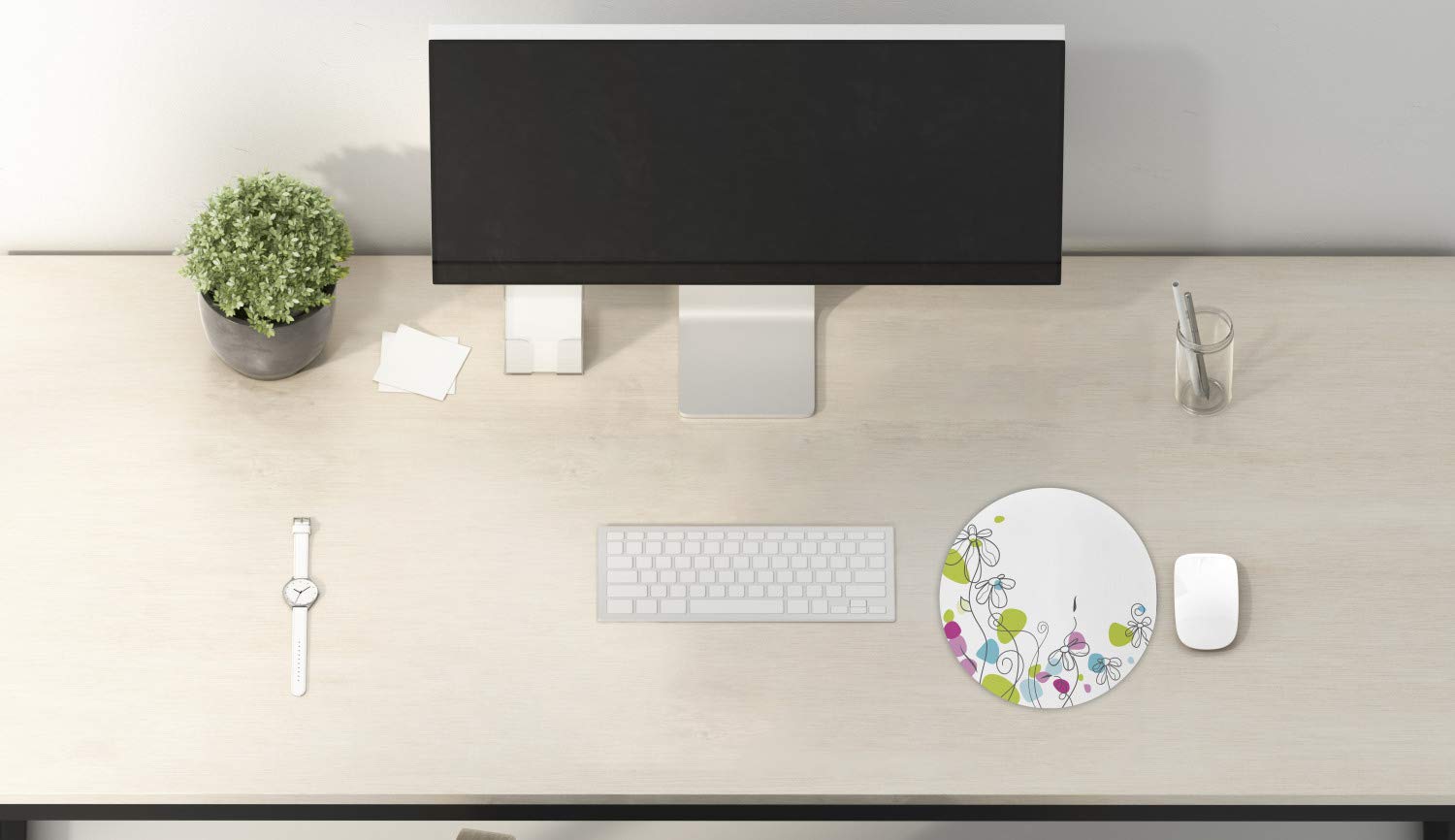 Ambesonne Floral Computer Mouse Pad - Non-Slip Thick Rubber Round Gaming Mousepad with Chamomile Daisy Flowers Spring Design, 8 Inch Multicolor for Office, Home & Gaming Use