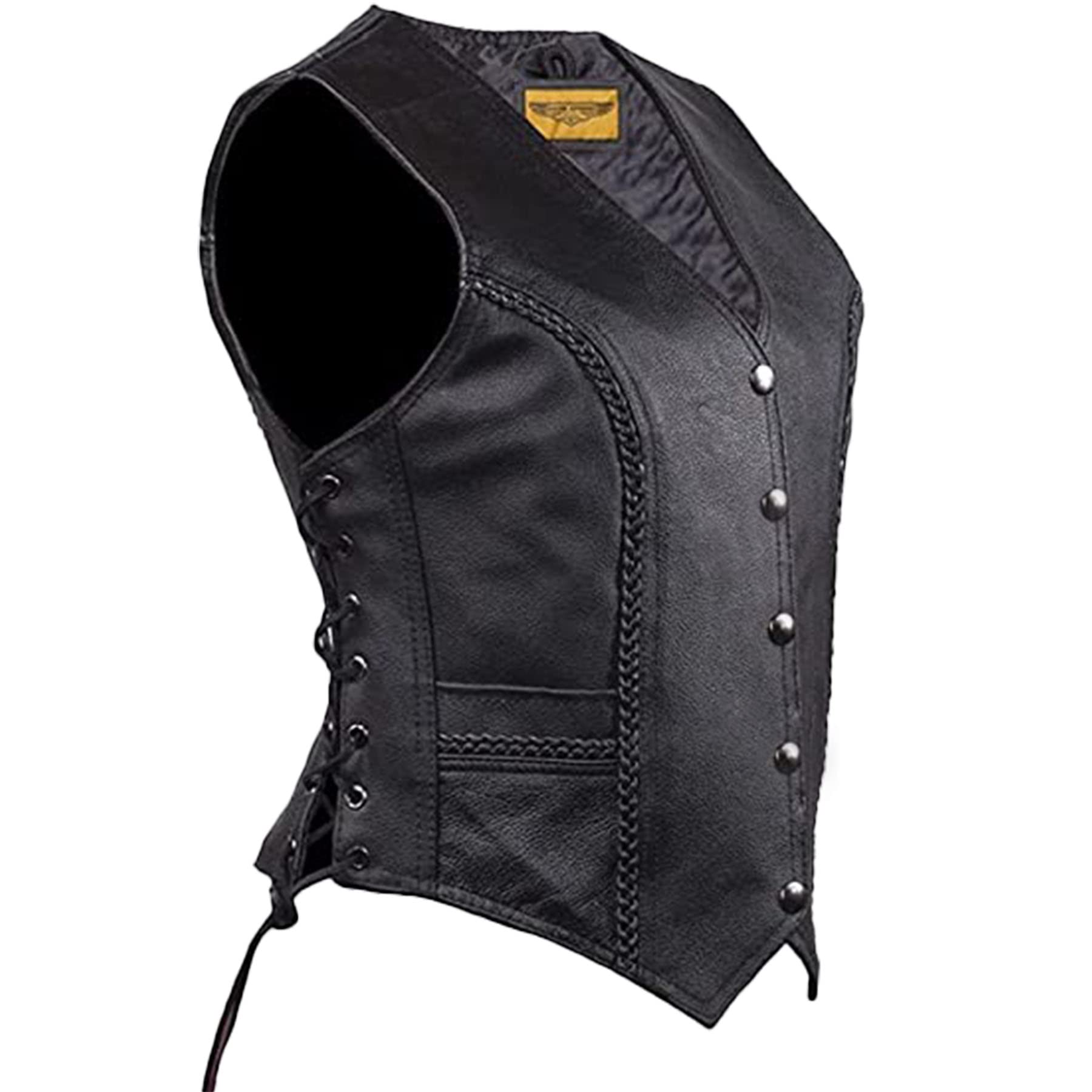 Dream Apparel Women's Black Leather Motorcycle Vest with Concealed Carry Pockets & Side Laces - Biker Jacket for Riding, Motorcycle Club, Harley Davidson & Outdoor Adventures