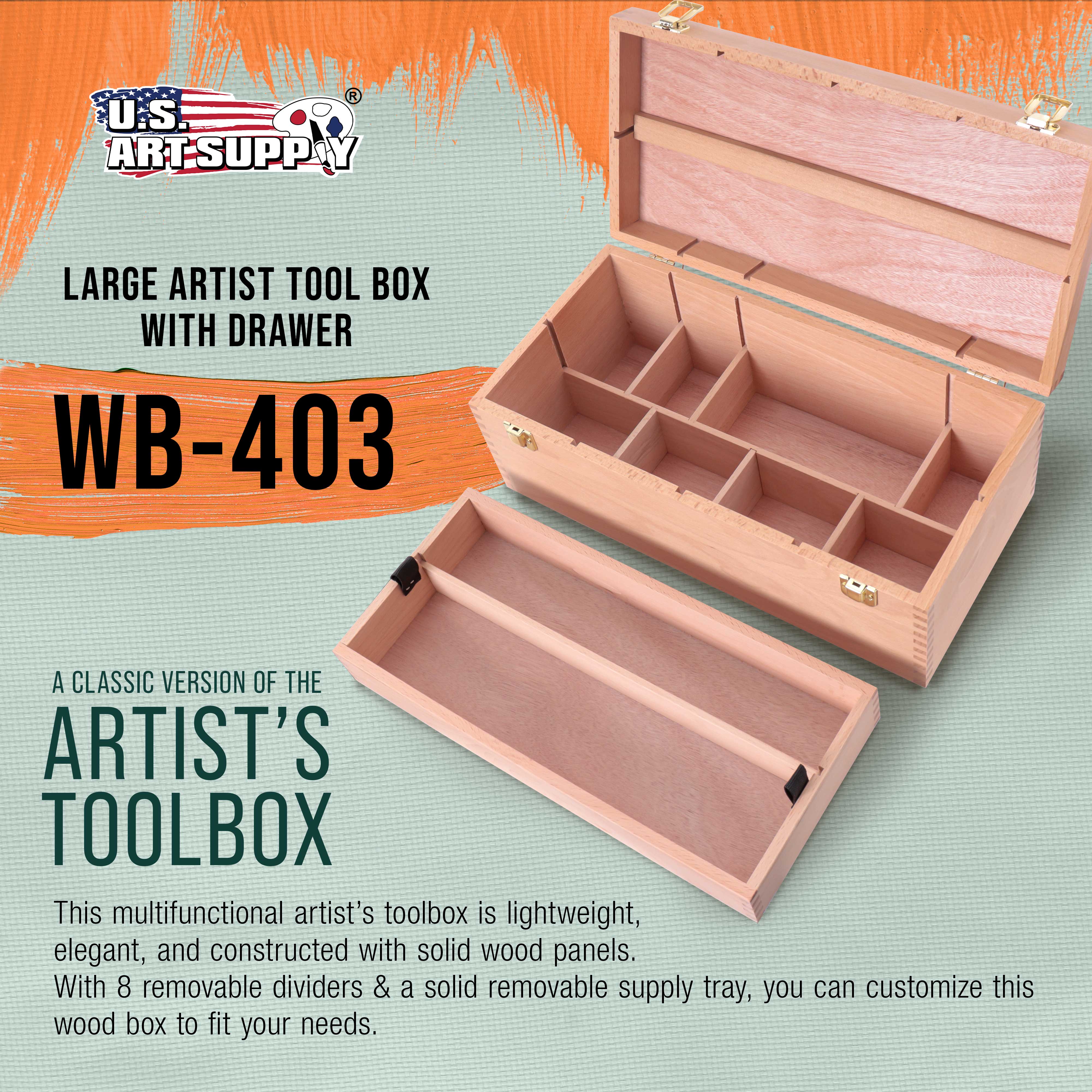Multi-Function Unfinished Beechwood Artist Tool Storage Box with Removable Tray & Locking Clasps - Organize Paints, Pencils, Brushes & Art Supplies - Perfect for Artists, Crafters & DIY Enthusiasts - Portable & Secure for Studio, Classroom or Travel Use