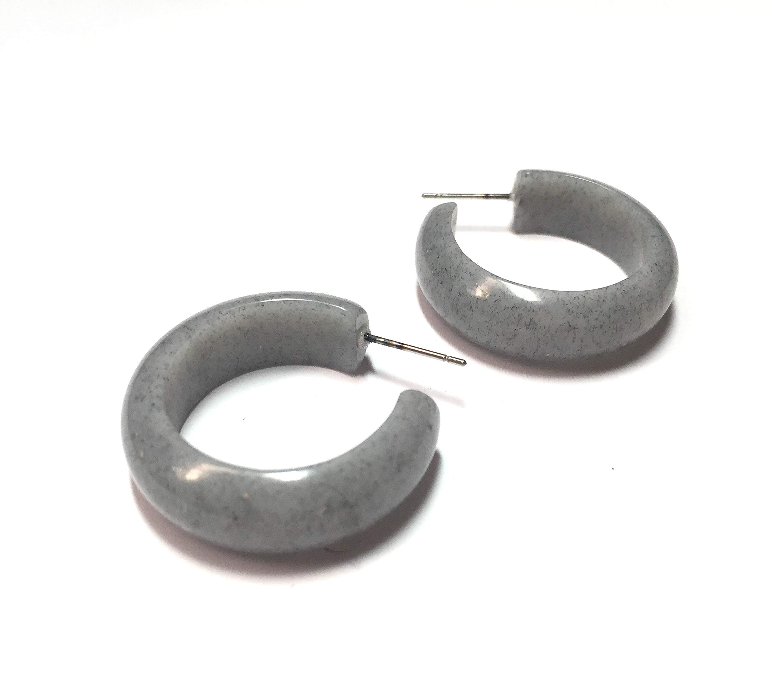 Grey Granite Speckled Acrylic Simple Lucite Hoop Earrings for Women - Lightweight Fashion Jewelry - Perfect for Casual Wear, Office & Evening Out
