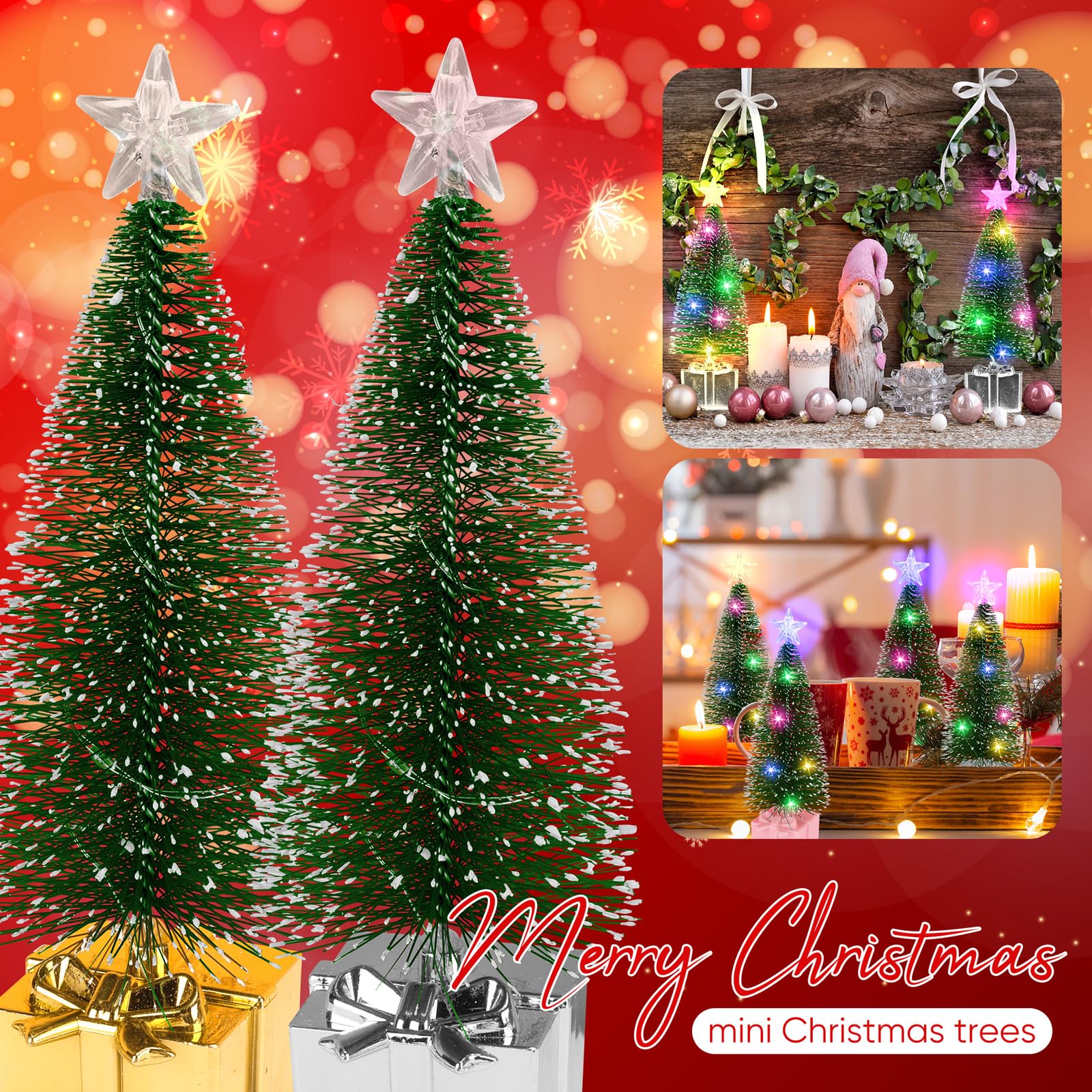 4 Pack Mini Christmas Tree with LED Lights - Small Tabletop Holiday Decor for Indoor Christmas Party, Xmas Centerpieces, Home & Office Decorations - Perfect for Holiday Tables, Mantels & Gift Exchanges