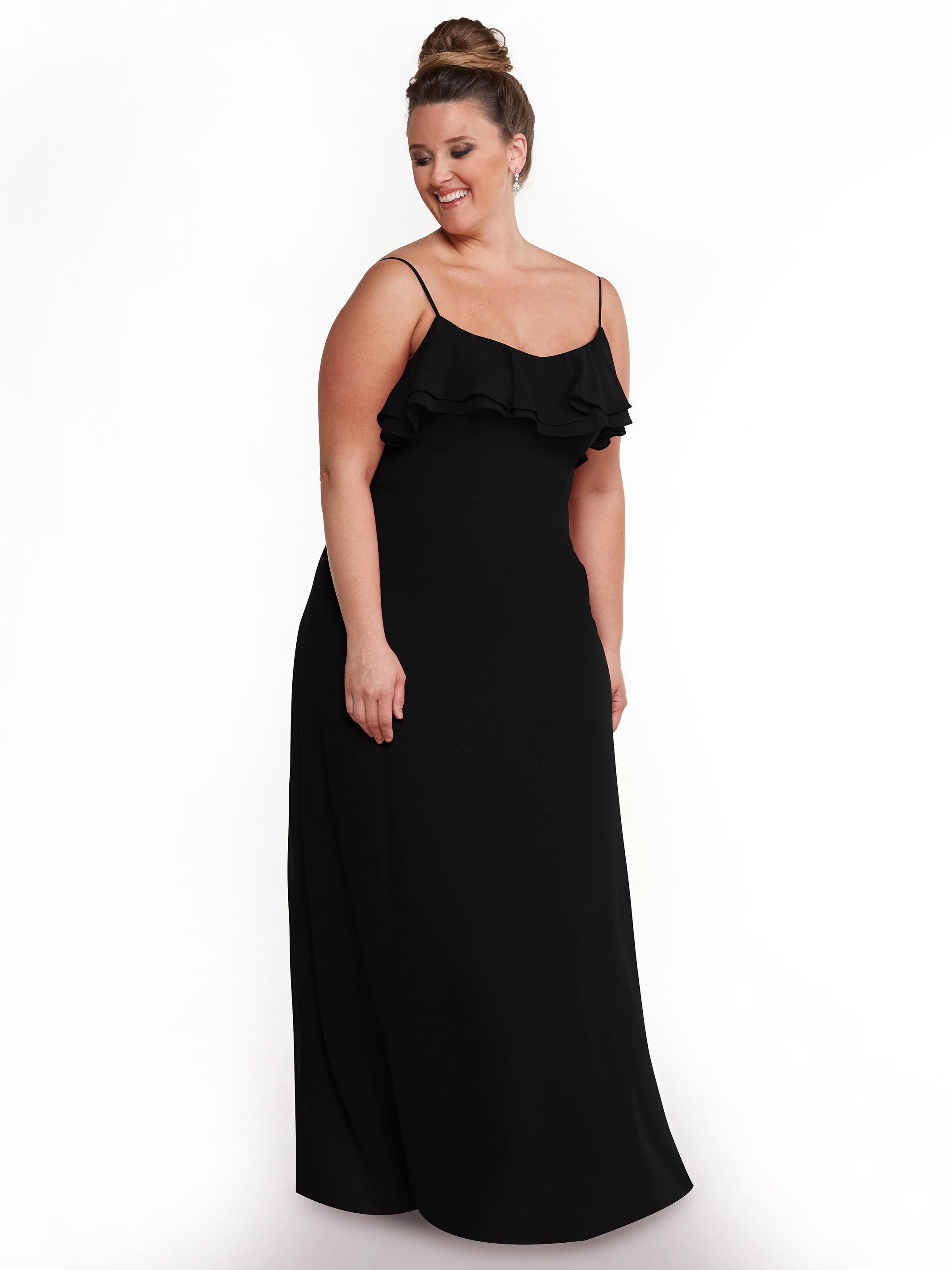 Elegant Ruffled Neckline Chiffon Bridesmaid Dress - Perfect for Weddings, Formal Events & Special Occasions