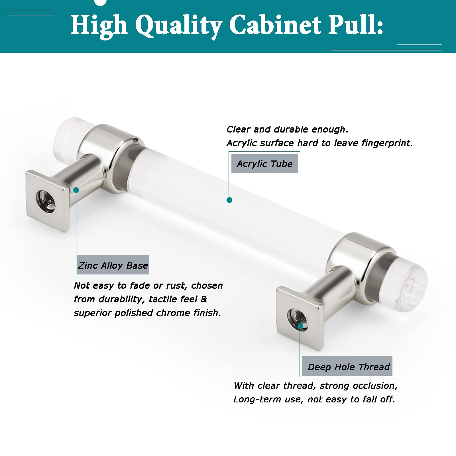50 Pack Silver Chrome Acrylic Cabinet Pulls - 3-1/2 Inch Hole Centers - Modern Kitchen Hardware Drawer Handles for Cabinets, Dressers & Cupboards | Durable & Stylish Upgrade for Home, Office & RV Furniture