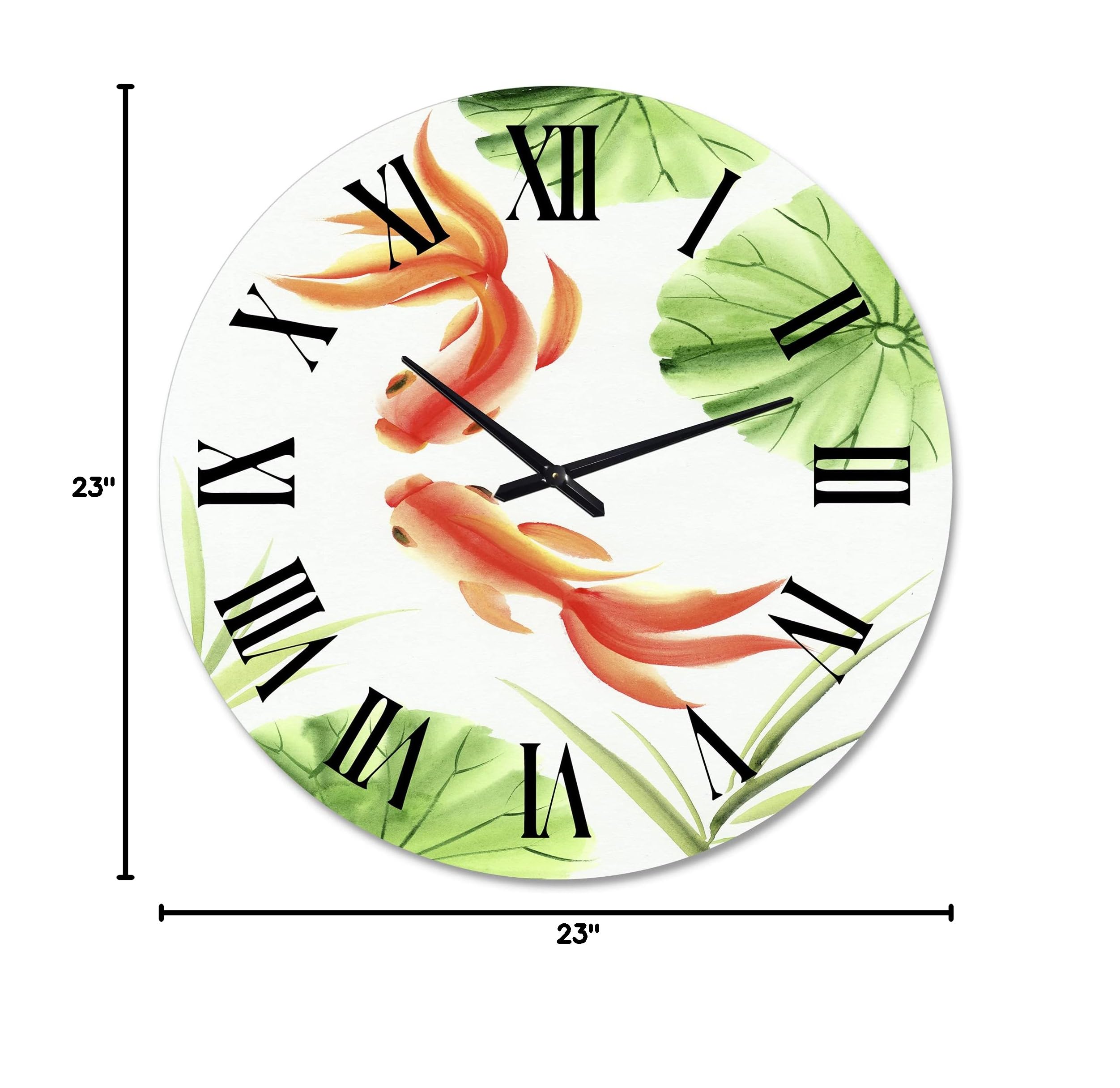 DesignQ Nautical Coastal Wall Clock - Goldfish Among Lotus Leaves Large Decorative Clock for Home, Office & Beach House Decor | Perfect for Living Room, Bedroom & Coastal-Themed Spaces