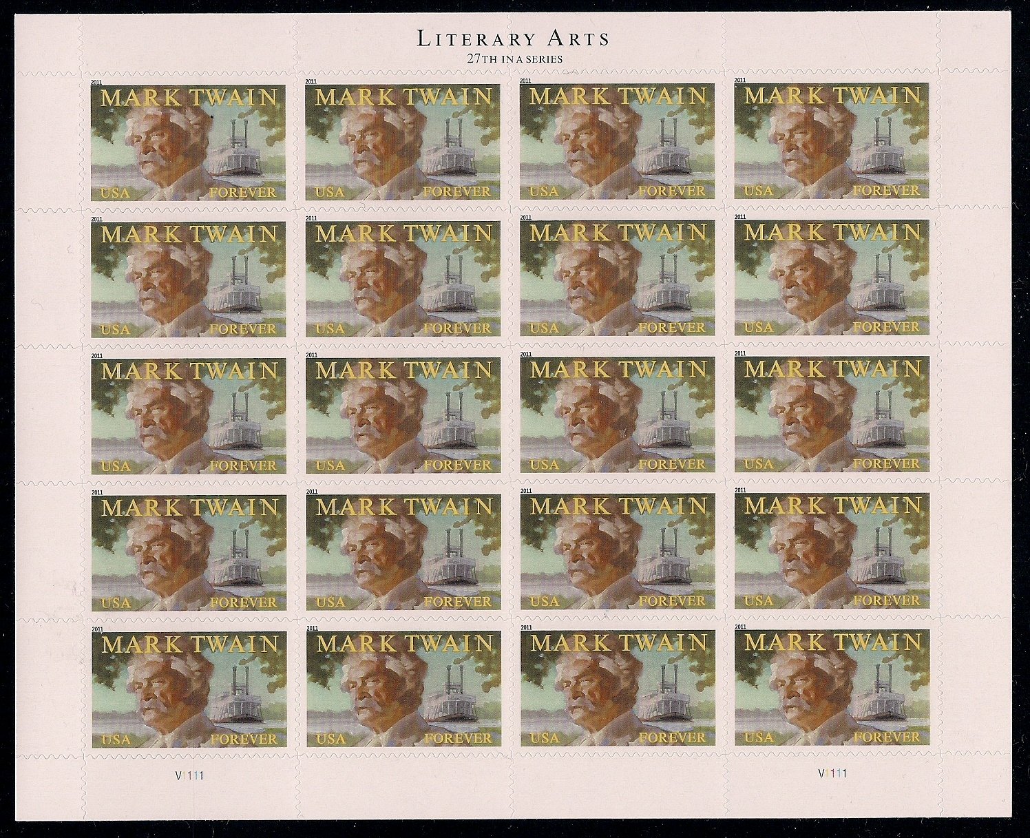 Mark Twain Commemorative Forever Stamps Sheet of 20 | Scott 4545 | Perfect for Collectors, Philatelists & Letter Writing Enthusiasts
