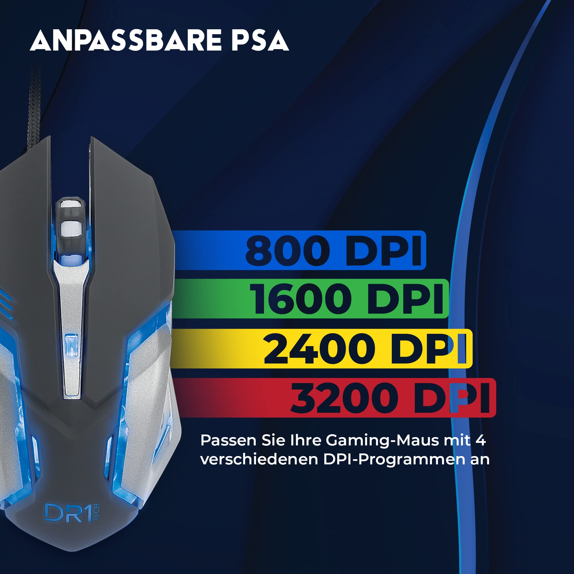 DR1TECH [Amazon Exclusive] Wired Gaming Mouse - 6 Programmable Buttons, Up to 3200 DPI, Lightweight & Durable Design - Ergonomic PC Gaming Mouse for PS4/XBOX - Perfect for FPS, MOBA & Esports Gaming