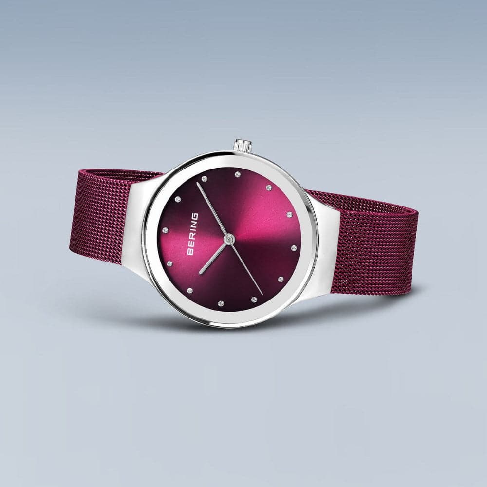 Bering Classic Women's Watch with Purple Dial & Milanese Strap - Elegant Timepiece for Everyday Wear, Office & Special Occasions