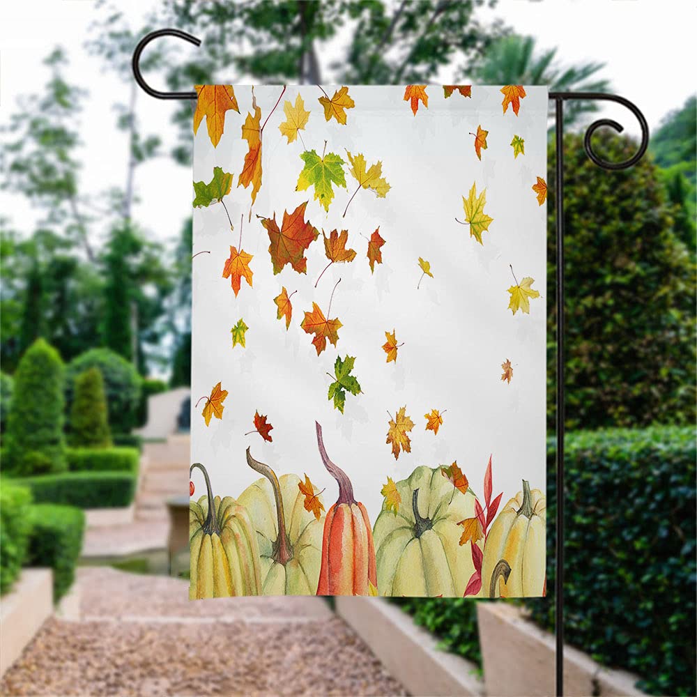 Double-Sided Autumn Maple Leaves Garden Flag - 12x18 Inch Thanksgiving Fall Decor with Pumpkins & Falling Leaves for Yard, Porch, and Home Decoration | Seasonal Outdoor Flag for Halloween, Thanksgiving, and Fall Festivities