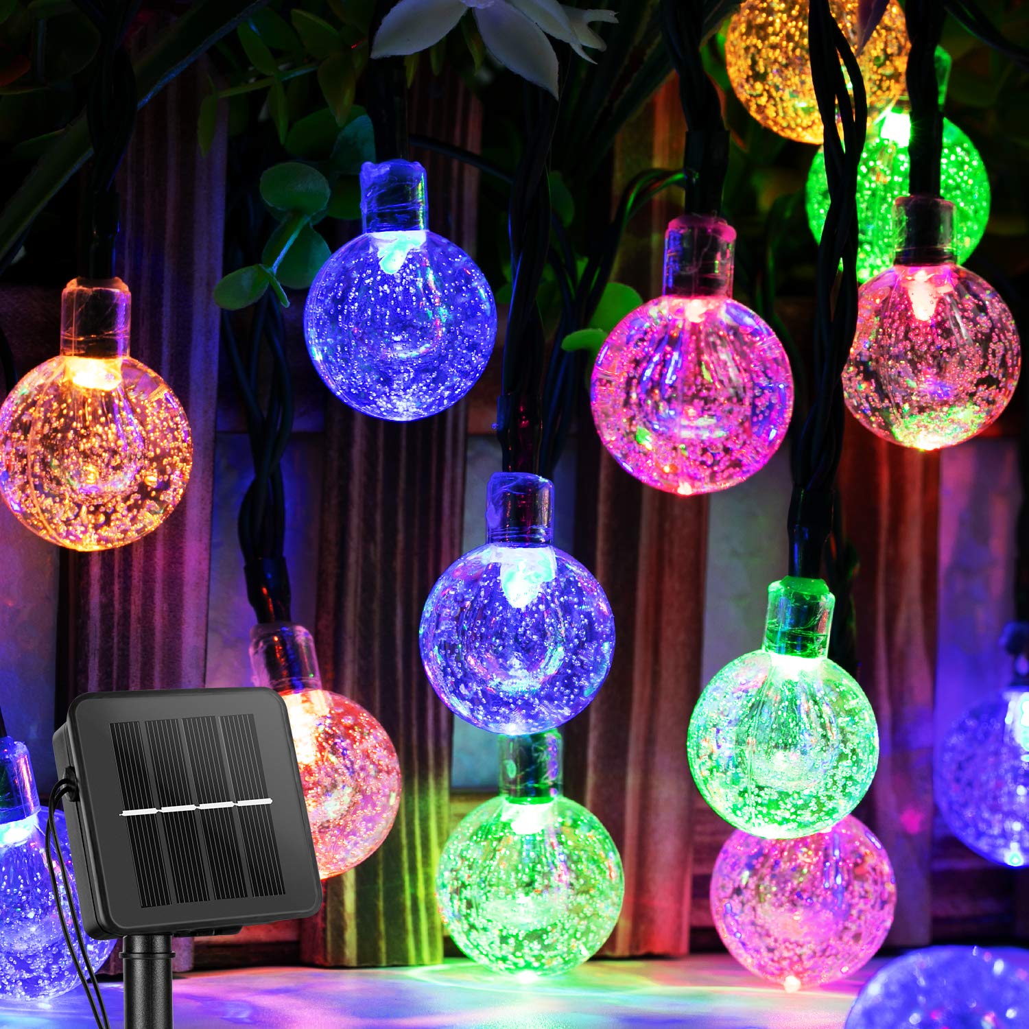 Brightown 60 LED Solar String Lights Outdoor - 35.6 Feet Crystal Globe Fairy Lights with 8 Lighting Modes, Waterproof Solar Powered Patio Lights for Garden, Yard, Porch, Wedding & Party Decor (Multicolor) - Perfect for Backyard BBQs, Romantic Evenings & Holiday Celebrations
