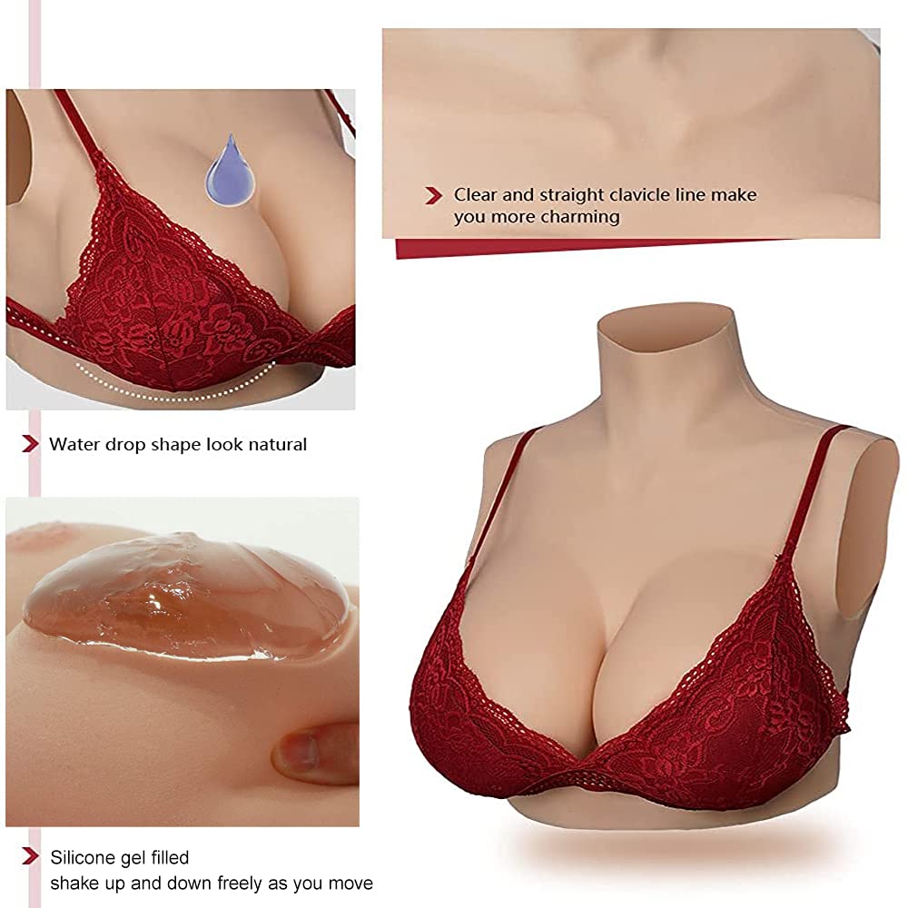 Silicone Breast Plates for Crossdressers - B to G Cup Fake Breast Forms for Drag Queens & Cosplay - Realistic Chest Enhancer for Costumes, Halloween & Performance