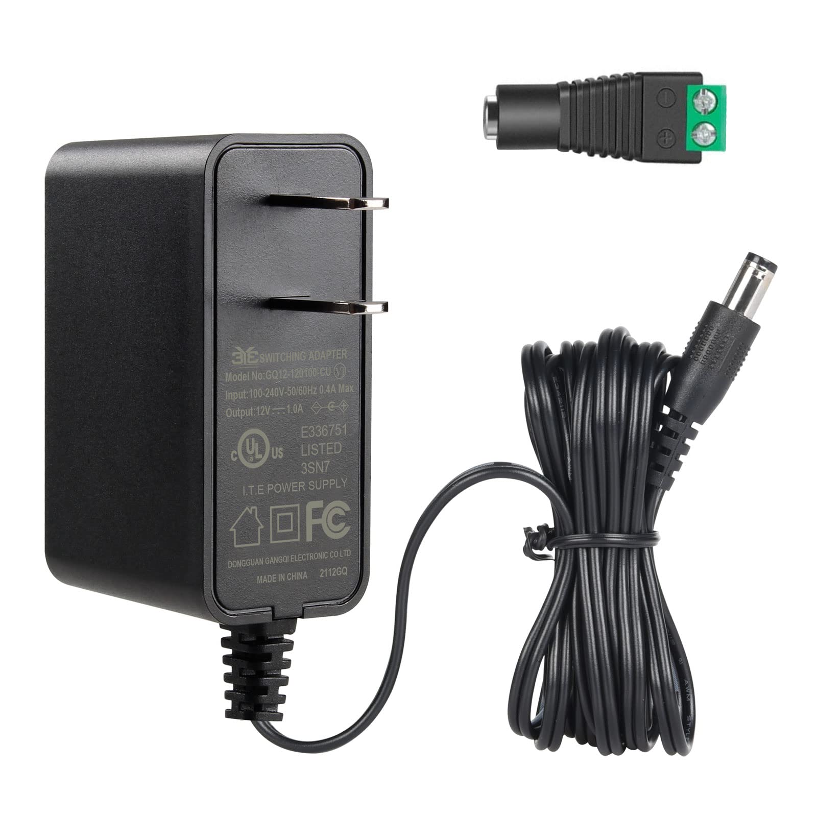 UL Listed 12V 1A Power Supply Adapter - 12W AC/DC Converter (100-240V Input to 12V DC Output) with 5ft Cable - for LED Strip Lights, CCTV Cameras, Security Systems & Home Electronics