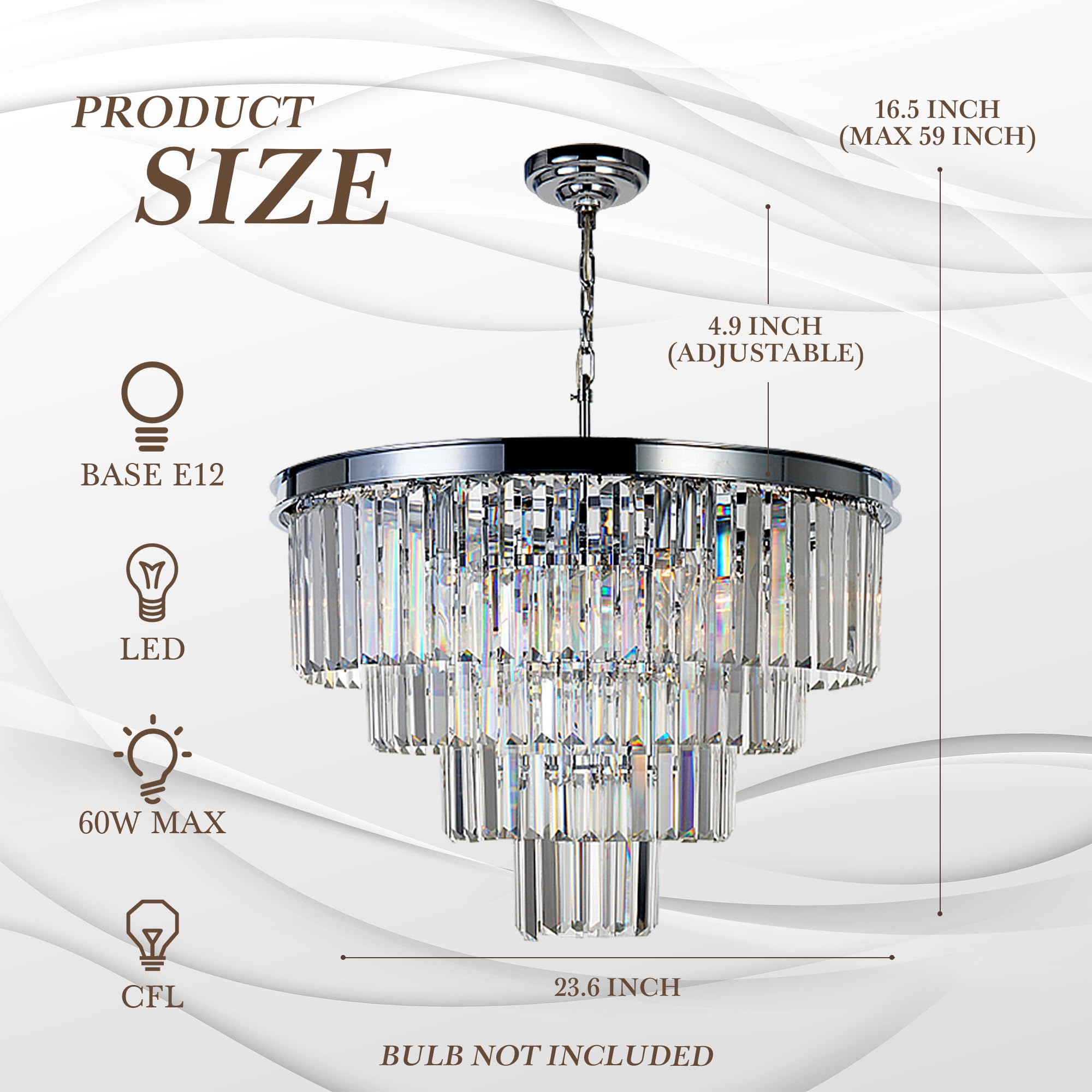 Modern Chrome Crystal 4-Tier Chandelier Pendant Light - 9 Lights, 23.6