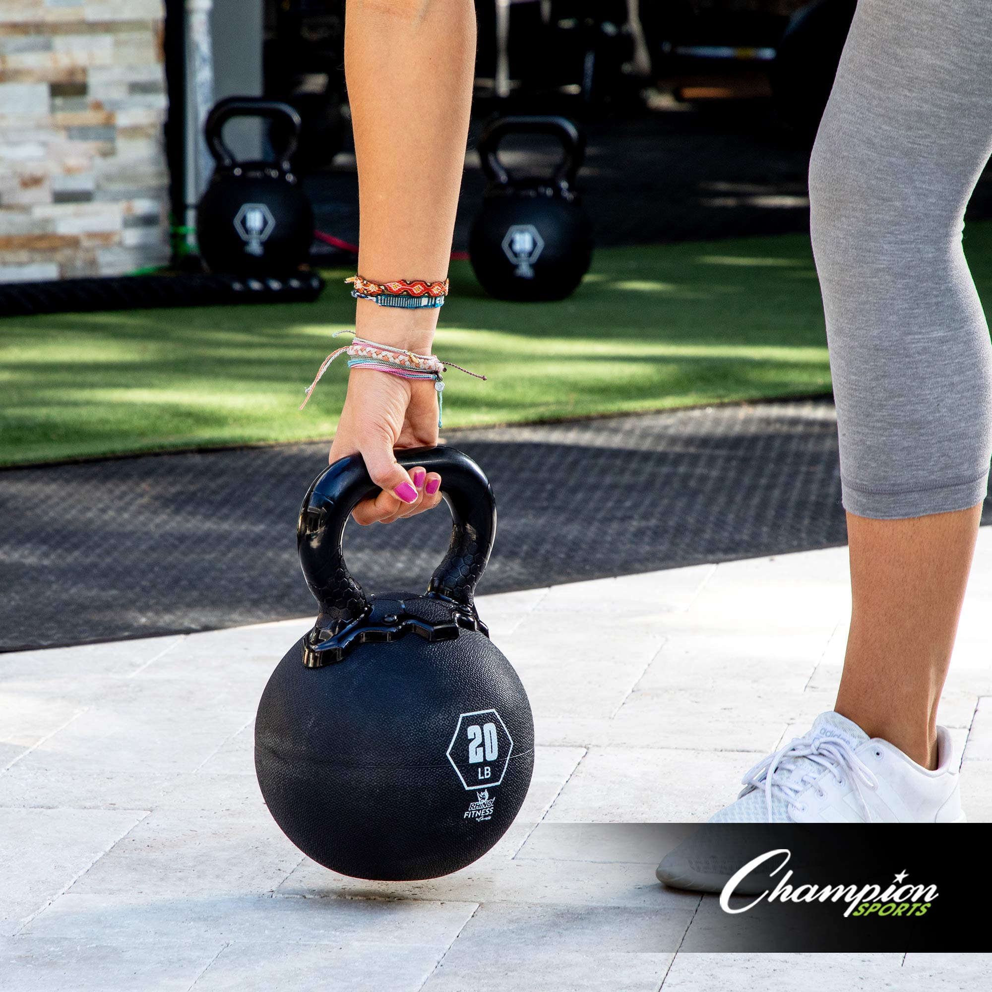 Champion Sports Rhino Kettlebell Rubber Weights - Premium Strength Training Equipment for Home Gym, CrossFit & Functional Fitness - Multiple Weights Available (5-50 lbs) - Durable Black Rubber Coating for Floor Protection & Noise Reduction