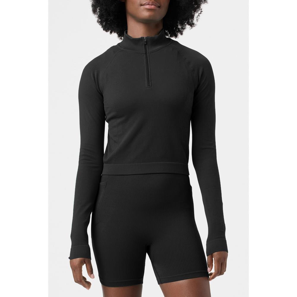 Fila Women's Casa Breakpoint Seamless Quarter Zip Pullover - Black Athletic Top for Running, Yoga & Casual Wear