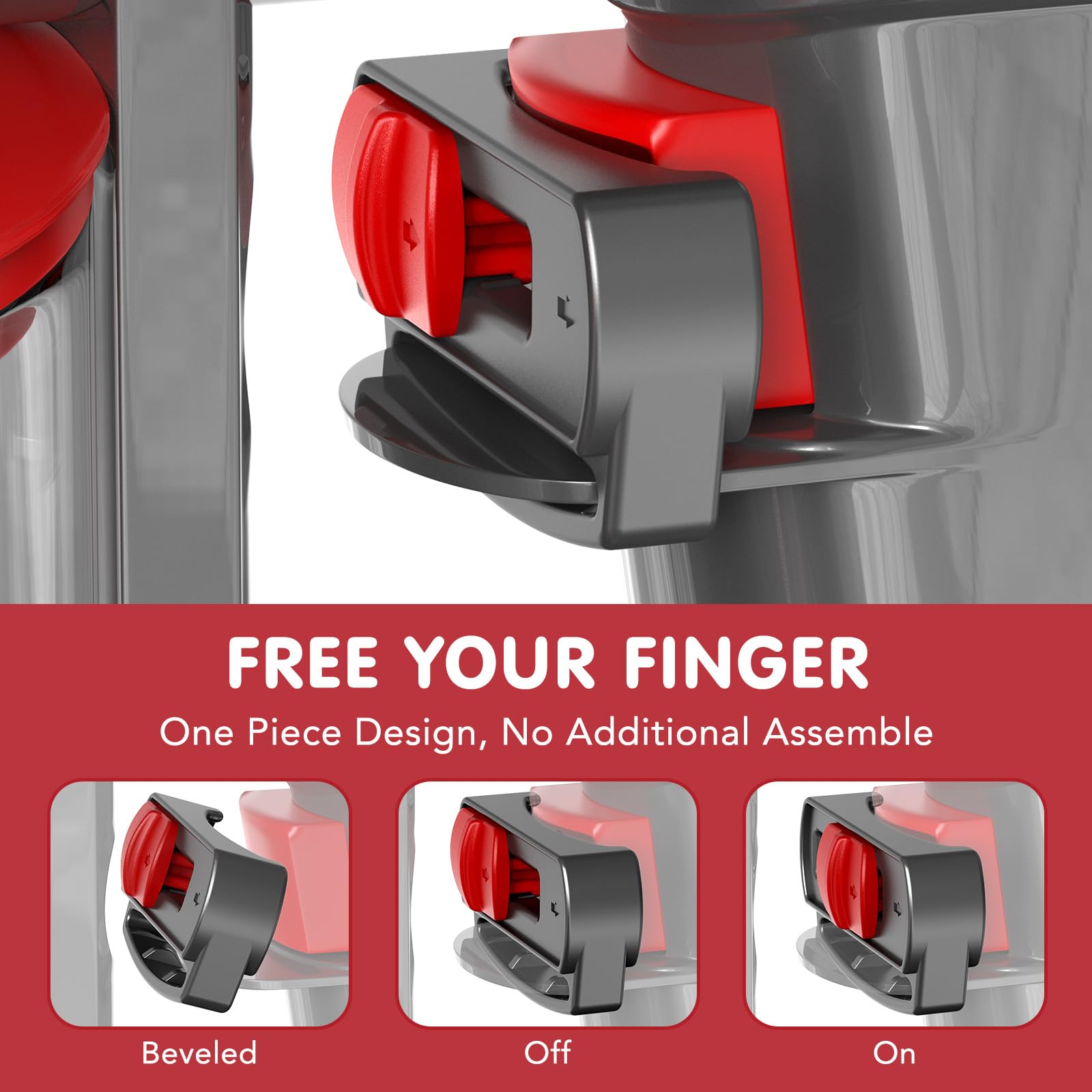 Dyson V6 V7 V8 V10 V11 V15 Vacuum Cleaner Power Button On/Off Control Clamp - Trigger Lock Attachment for Absolute/Motorhead Series (Gray Red) - Perfect for Hands-Free Cleaning and Extended Vacuum Use