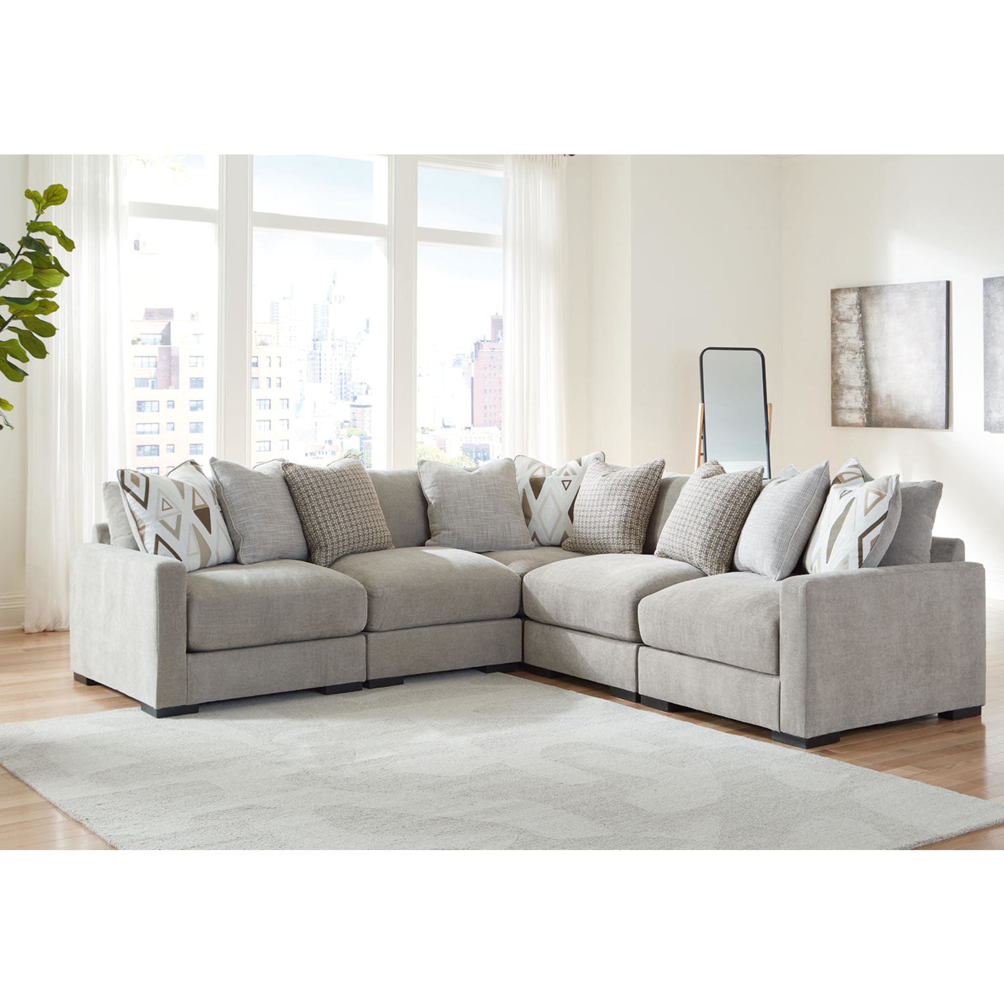 Aslan Court 5-Piece Sectional Sofa Set in Pebble Gray - Modern L-Shaped Couch for Living Room, Family Room & Home Theater Comfort