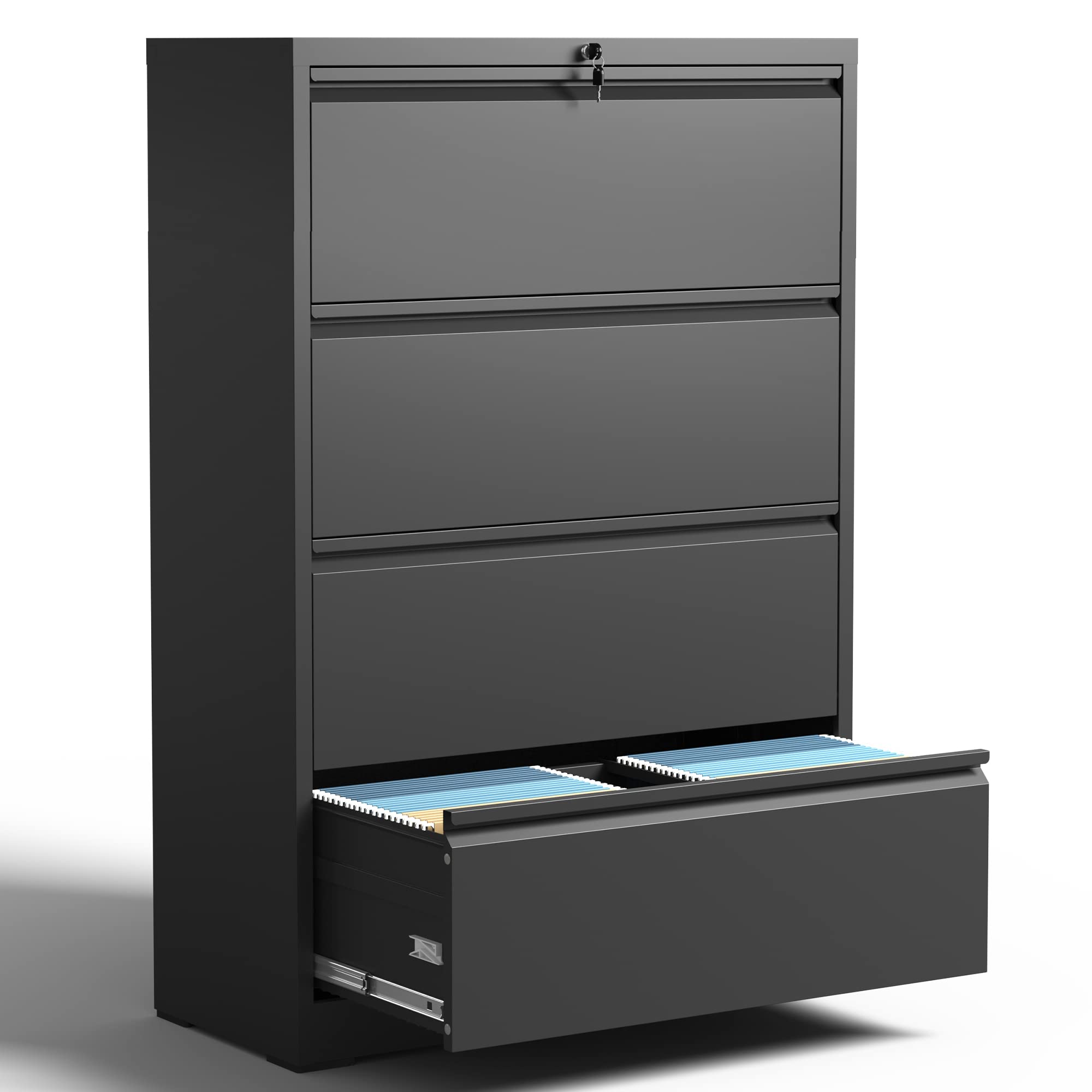 4-Drawer Lateral File Cabinet with Lock - Legal/Letter & A4 Size Home Office Storage - Black File Cabinet for Documents & Folders - Perfect for Home, Office & Workspace Organization