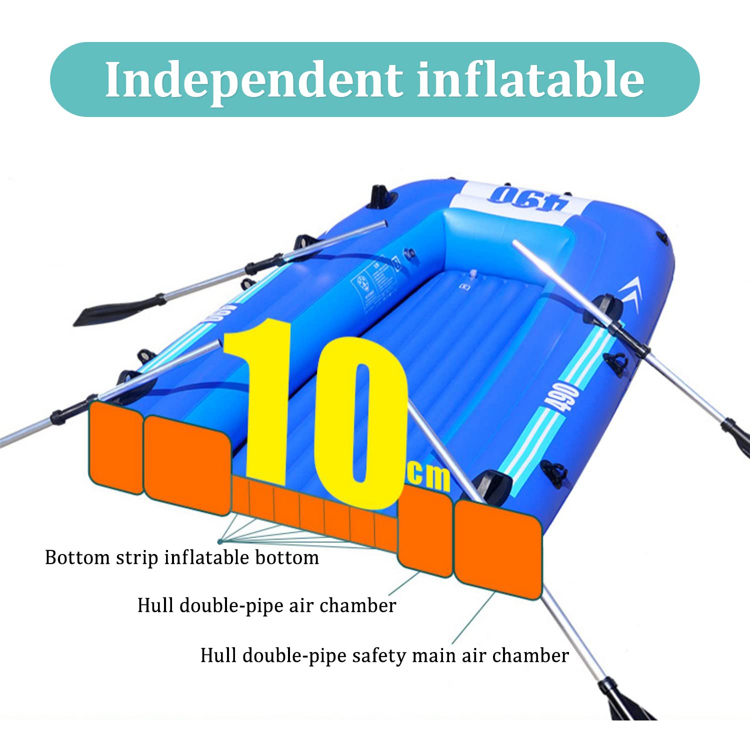 **YUEWO Inflatable Boat - 2-4 Person PVC Kayak Dinghy, Heavy-Duty Fishing & Touring Air Raft with 2 Oars - Perfect for Water Sports, Fishing, Camping & Family Outings**