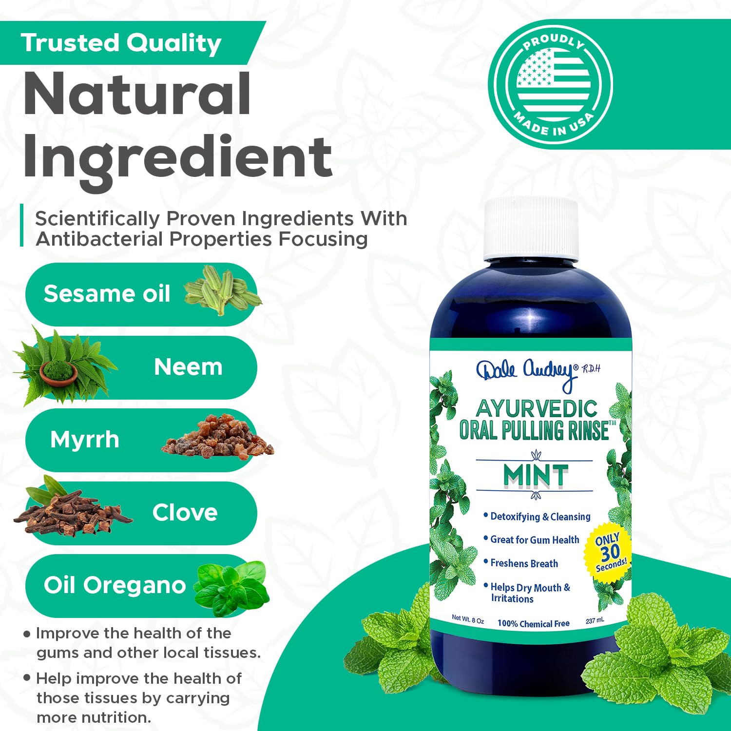 Organic Oil Pulling for Teeth Whitening & Gum Care - Ayurvedic Mouthwash with Refreshing Mint Flavor - Pack of 3 (8 FL Oz Each) - Natural Bad Breath Solution & Oral Rinse - Perfect for Morning Routine & Dental Hygiene