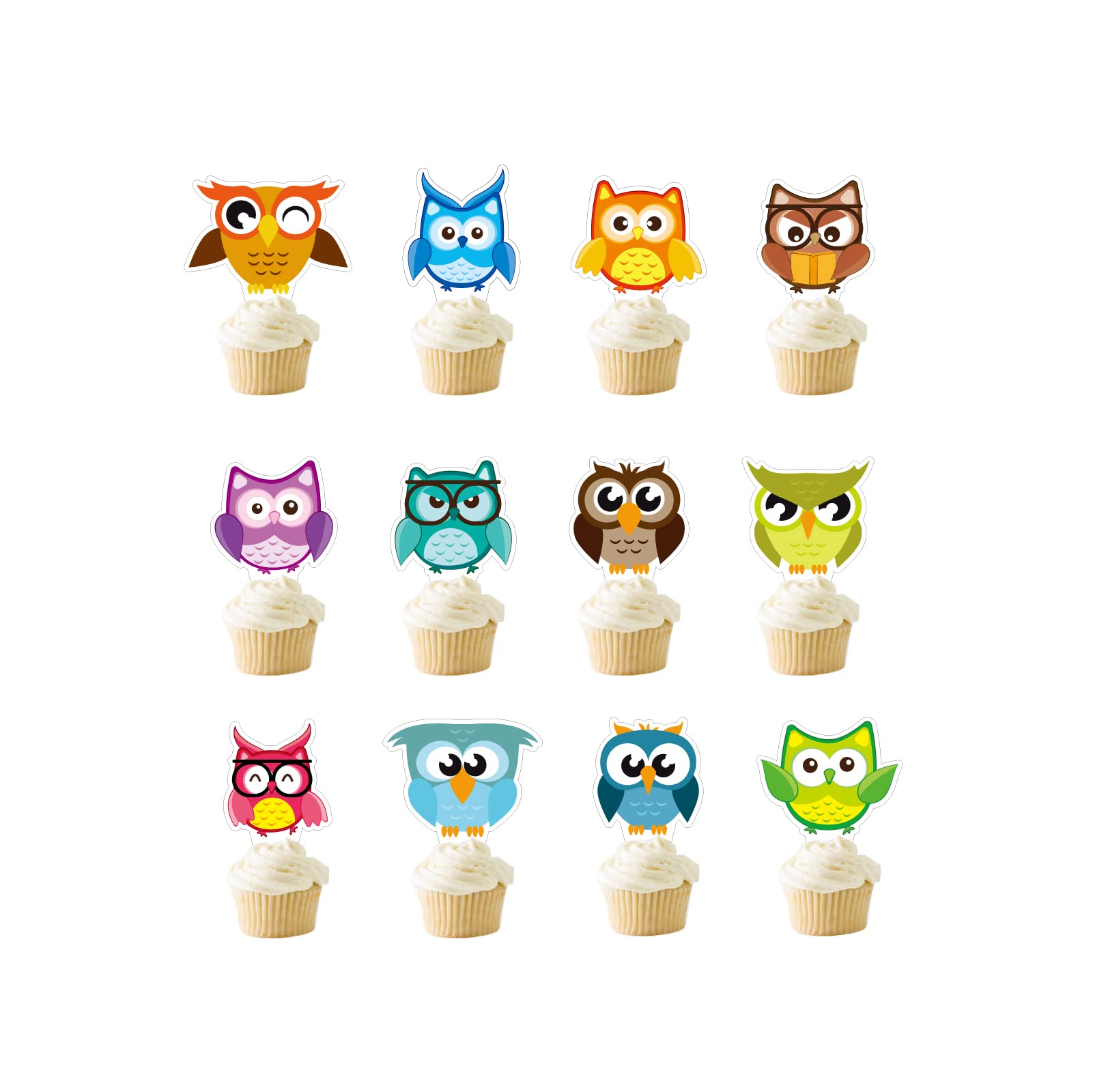 24pcs Safari Jungle Animal Cupcake Toppers - Owl & Wildlife Theme Party Decorations for Kids Birthday, Baby Shower & Zoo Themed Events