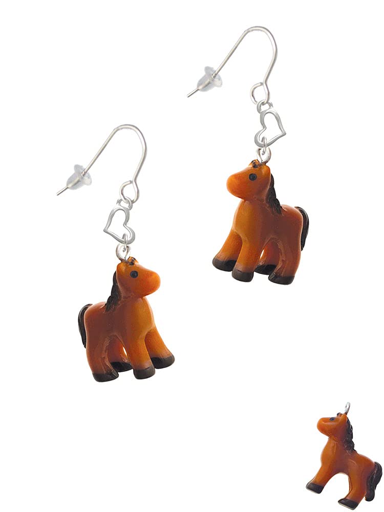 Resin Brown Pony Heart Earrings - French Style for Women