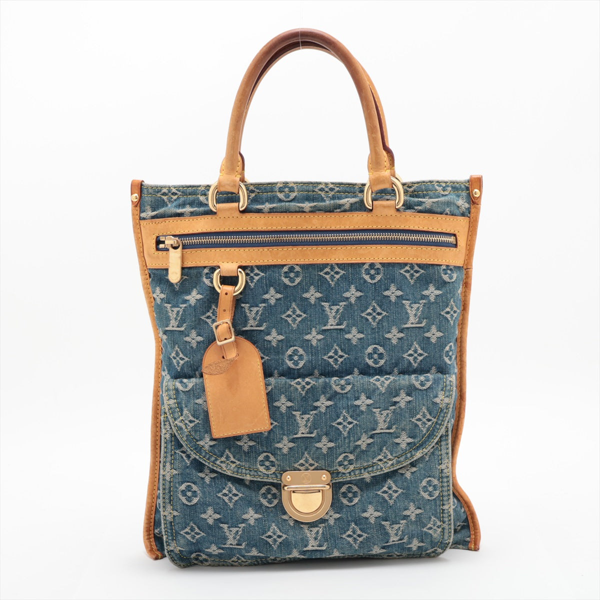 Louis Vuitton Monogram Denim Flat Shopper Tote Bag for Women - Designer Handbag with Shoulder Strap - Perfect for Work, Travel & Everyday Use