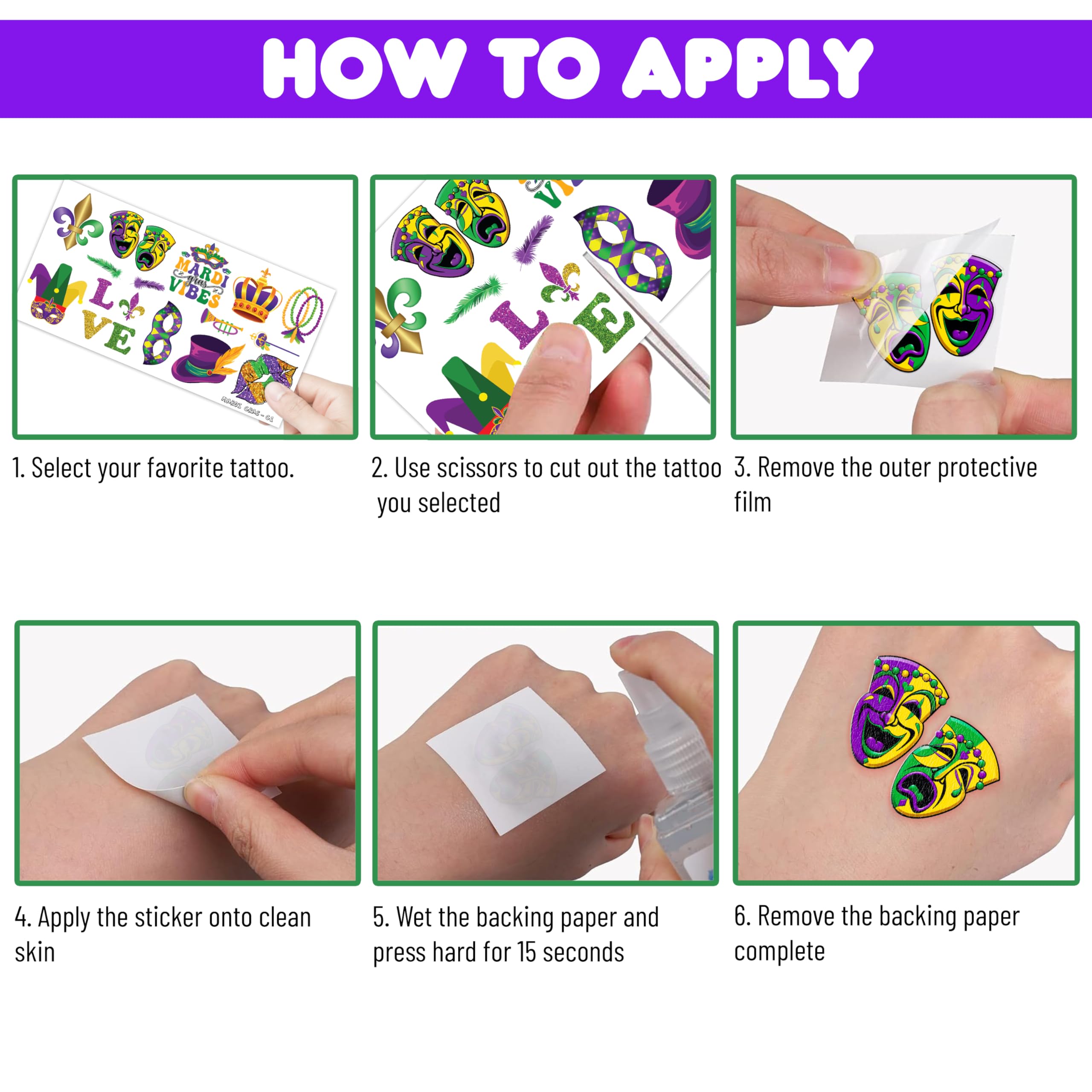 101 Pcs Mardi Gras Temporary Tattoos for Kids - Fat Tuesday Party Supplies, Masquerade Celebration Stickers, New Orleans Carnival Decorations | Perfect for Birthday Parties, Festivals & Themed Events - Fun Kids Gift Idea