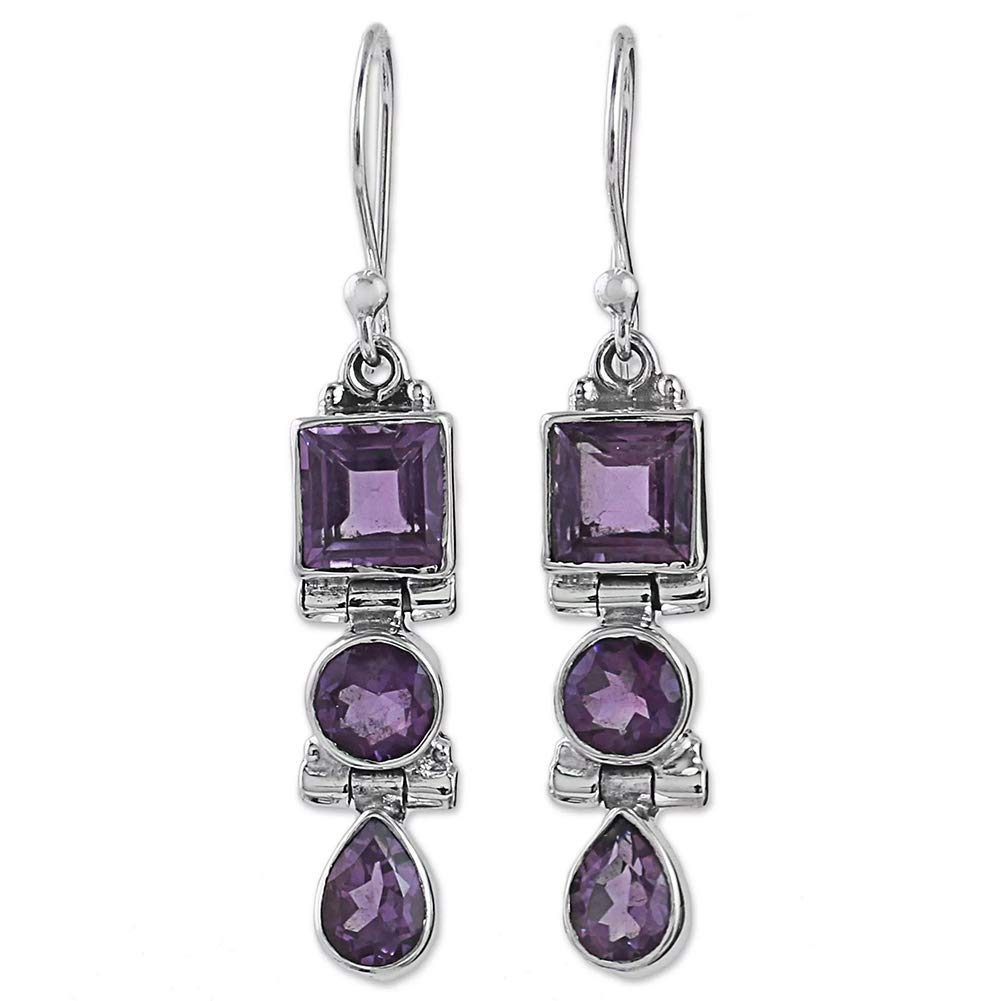 Vintage Crystal Pearl Earrings for Women - Elegant Stud & Drop Dangle Hook Earrings Set with Faux Amethyst in Pear/Round/Square Shapes | Perfect Gift for Girls, Women & Men | Great for Parties, Weddings & Everyday Wear