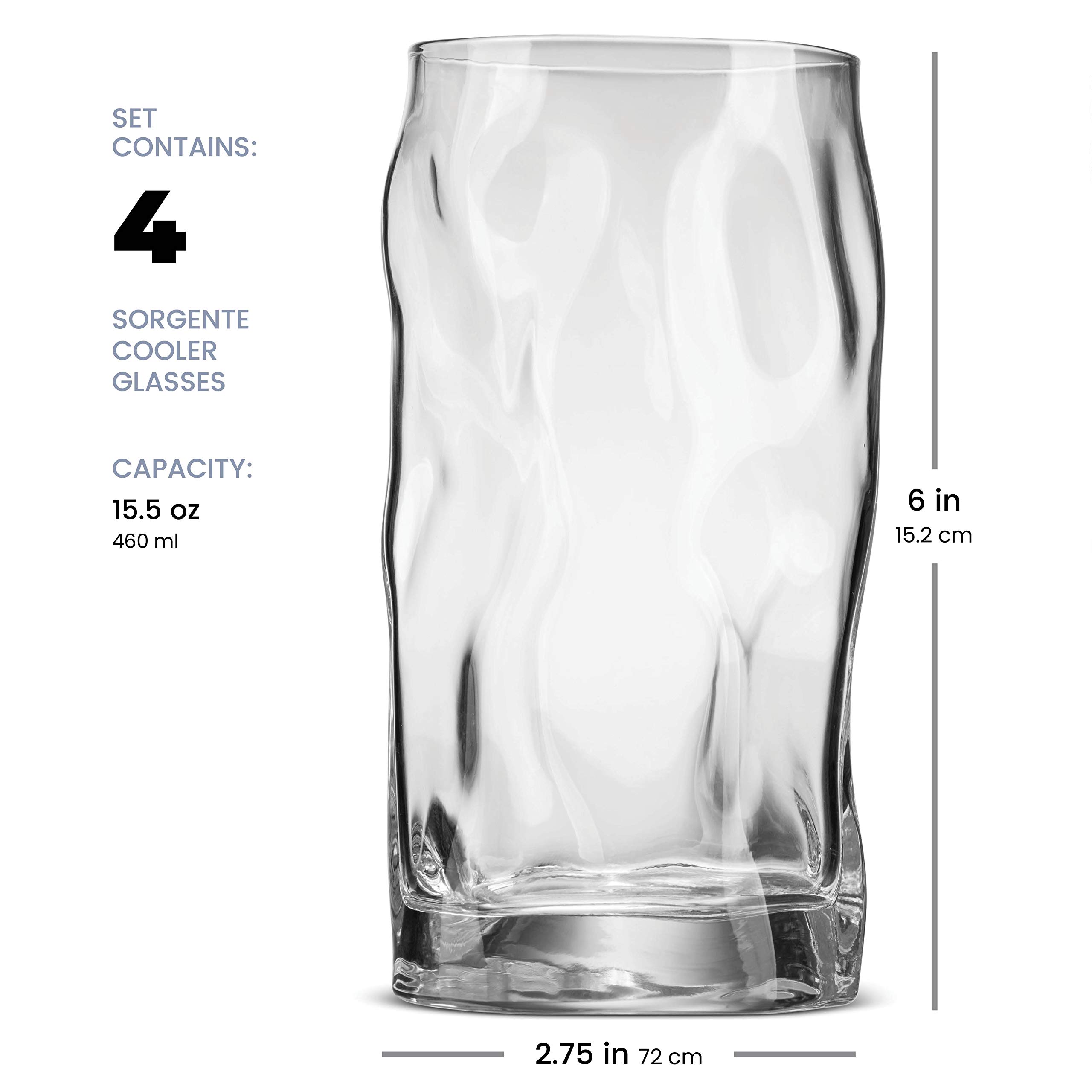 Bormioli Rocco Sorgente 4-Piece Highball Glass Set - Crystal Clear Italian Barware for Bourbon, Scotch, Water & Juice - Perfect for Home Bars, Cocktail Parties & Everyday Use