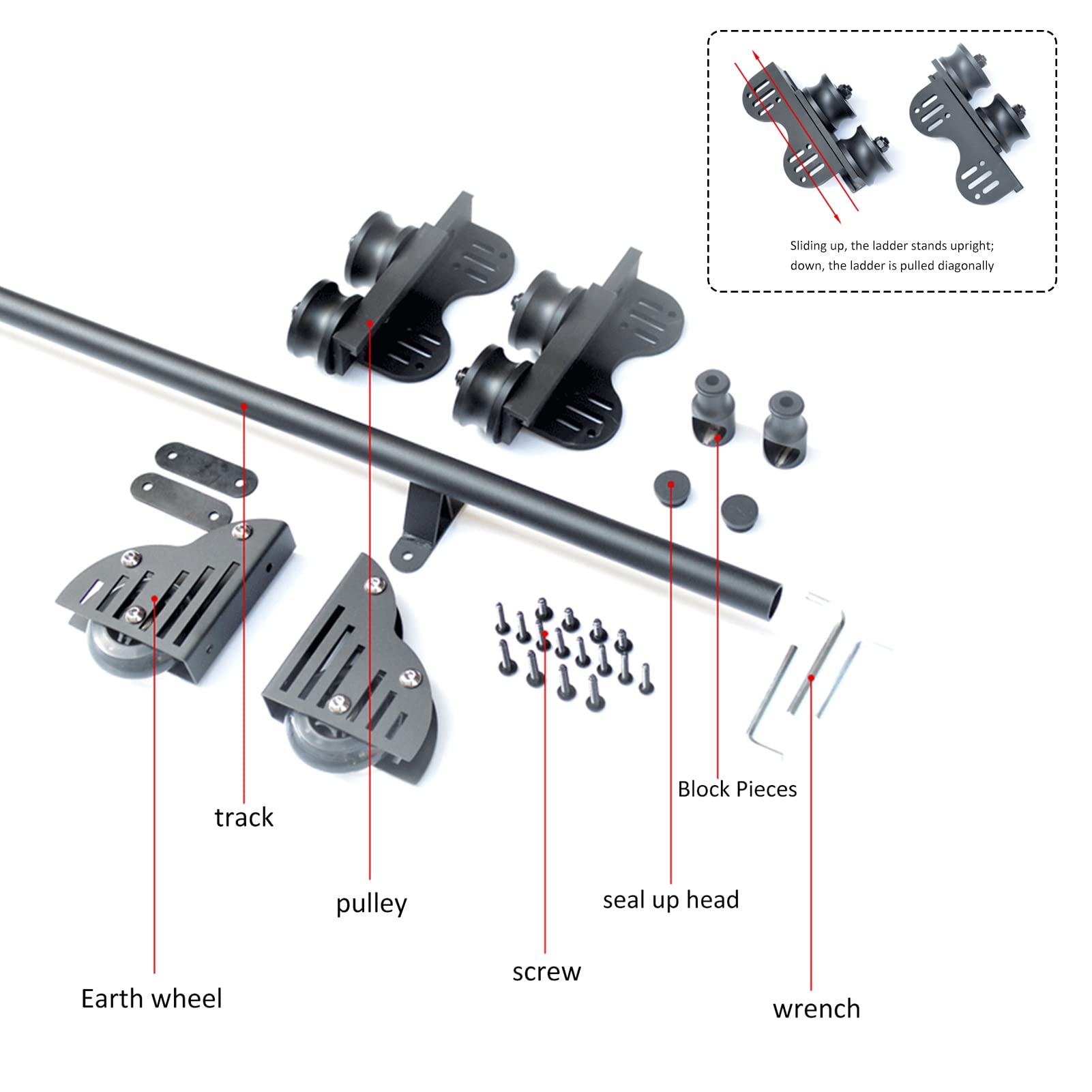 3.3ft to 20ft Sliding Barn Door Hardware Kit - Round Tube Track with Wheels for Retractable Rolling Ladder, Library & Bookshelf Applications - Perfect for Home, Office and Commercial Spaces