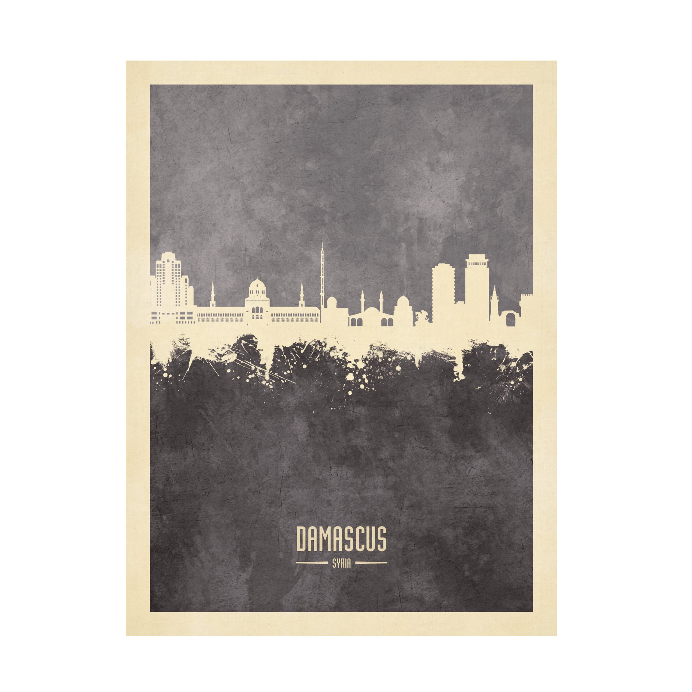 Michael Tompsett Damascus Syria Skyline Gray Canvas Art Print - Trademark Fine Art Wall Decor for Living Room, Bedroom & Office