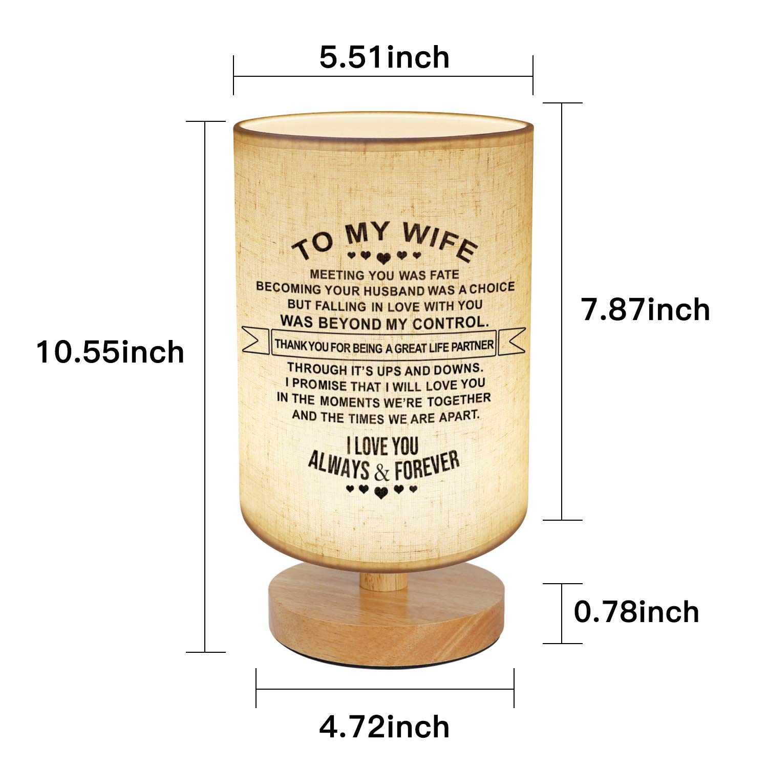 **Personalized Engraved Table Lamp - Dimmable Bedside Nightstand Lamp with Fabric Shade, Perfect for Bedroom, Living Room & Office - Best Anniversary & Birthday Gift for Wife (Husband to Wife Gift Idea)**