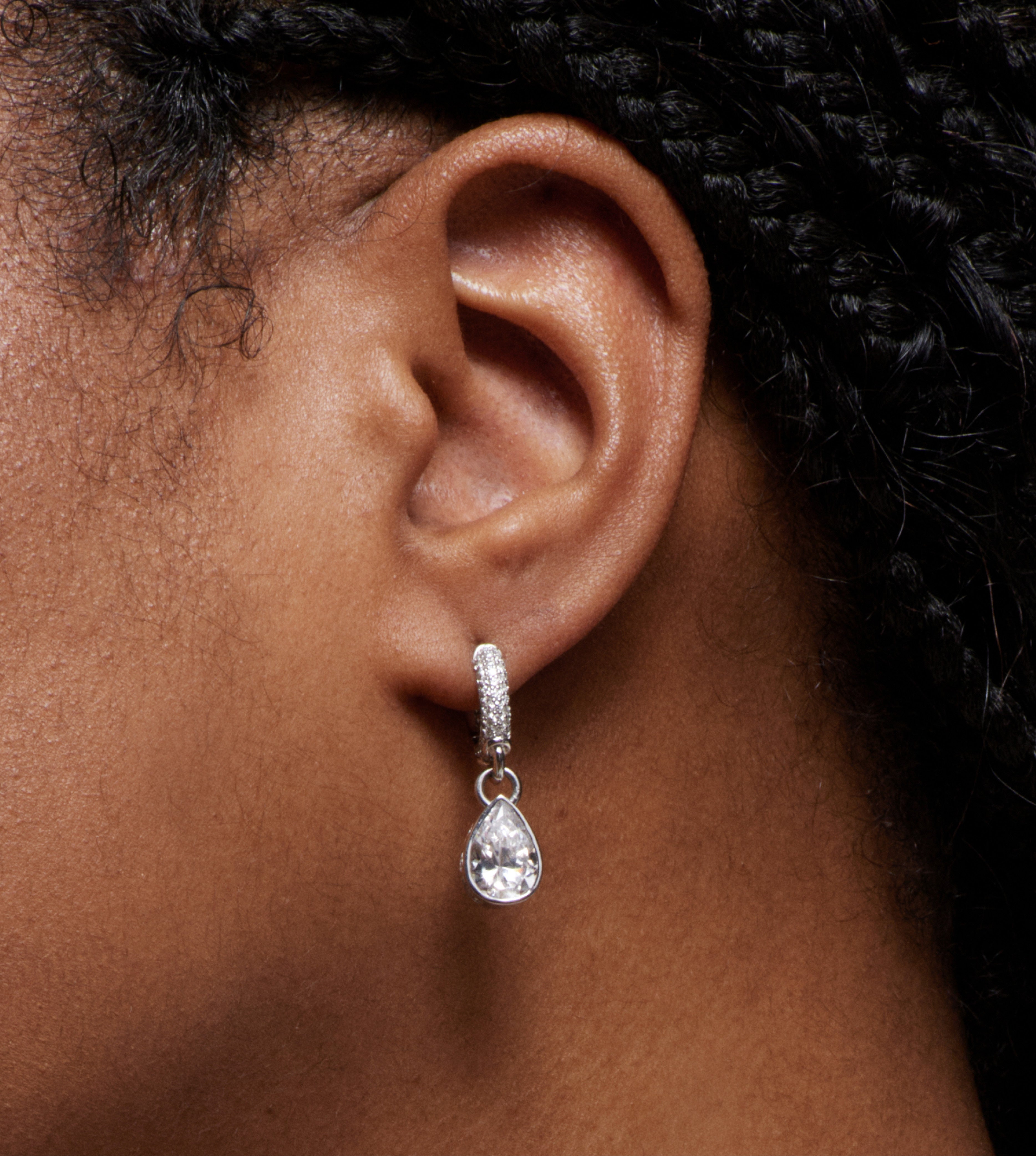 Forever & Always Matching Pendant & Ear Hoop Set in White Gold with Pear & Pavé Diamonds - Perfect for Anniversaries, Weddings & Romantic Gifts