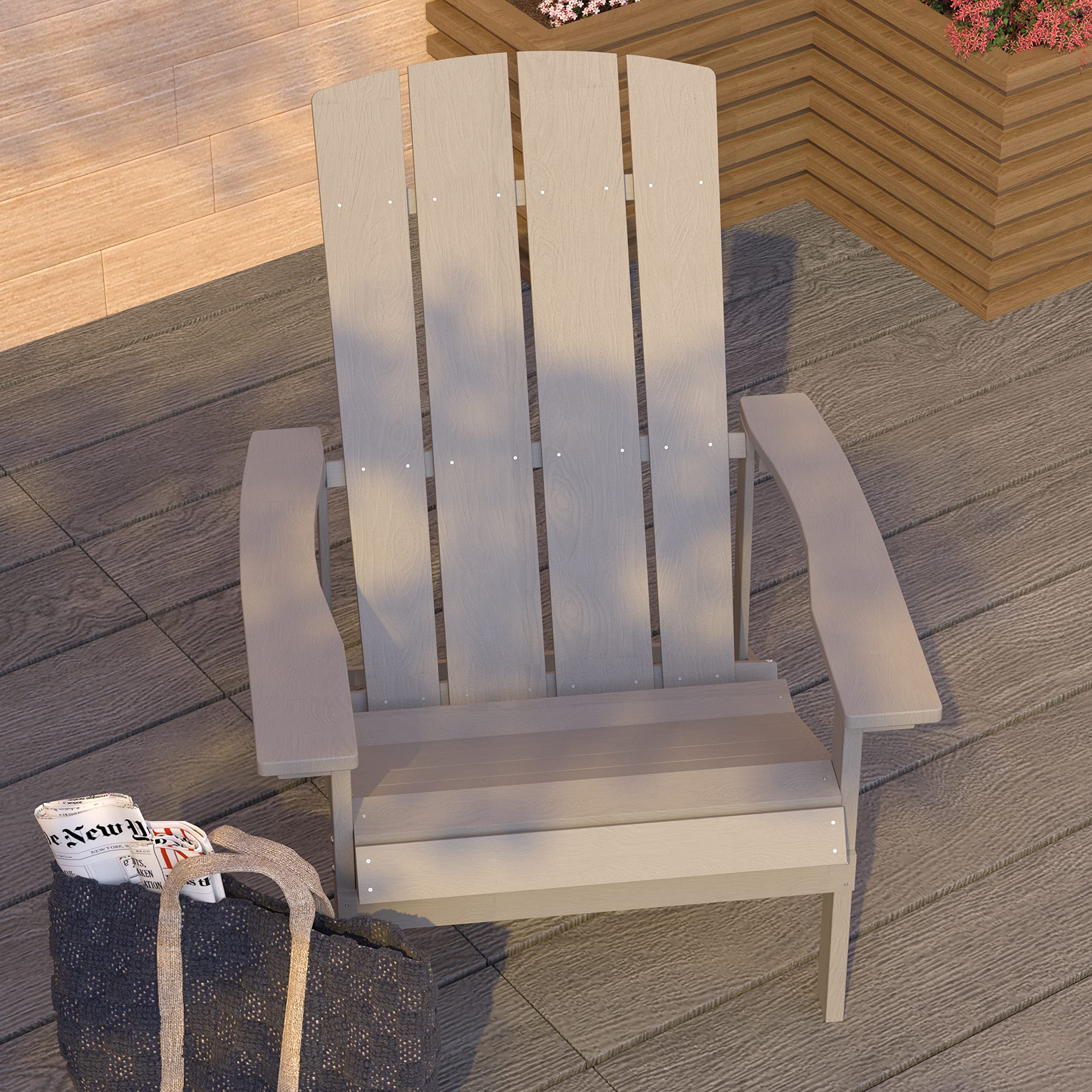 Merrick Lane Riviera Adirondack Patio Chairs - Weather-Resistant Gray Outdoor Lounge Chairs with Vertical Back & Wide Arms - Comfortable Slanted Seat Design - Perfect for Poolside, Garden, Deck, and Patio Relaxation