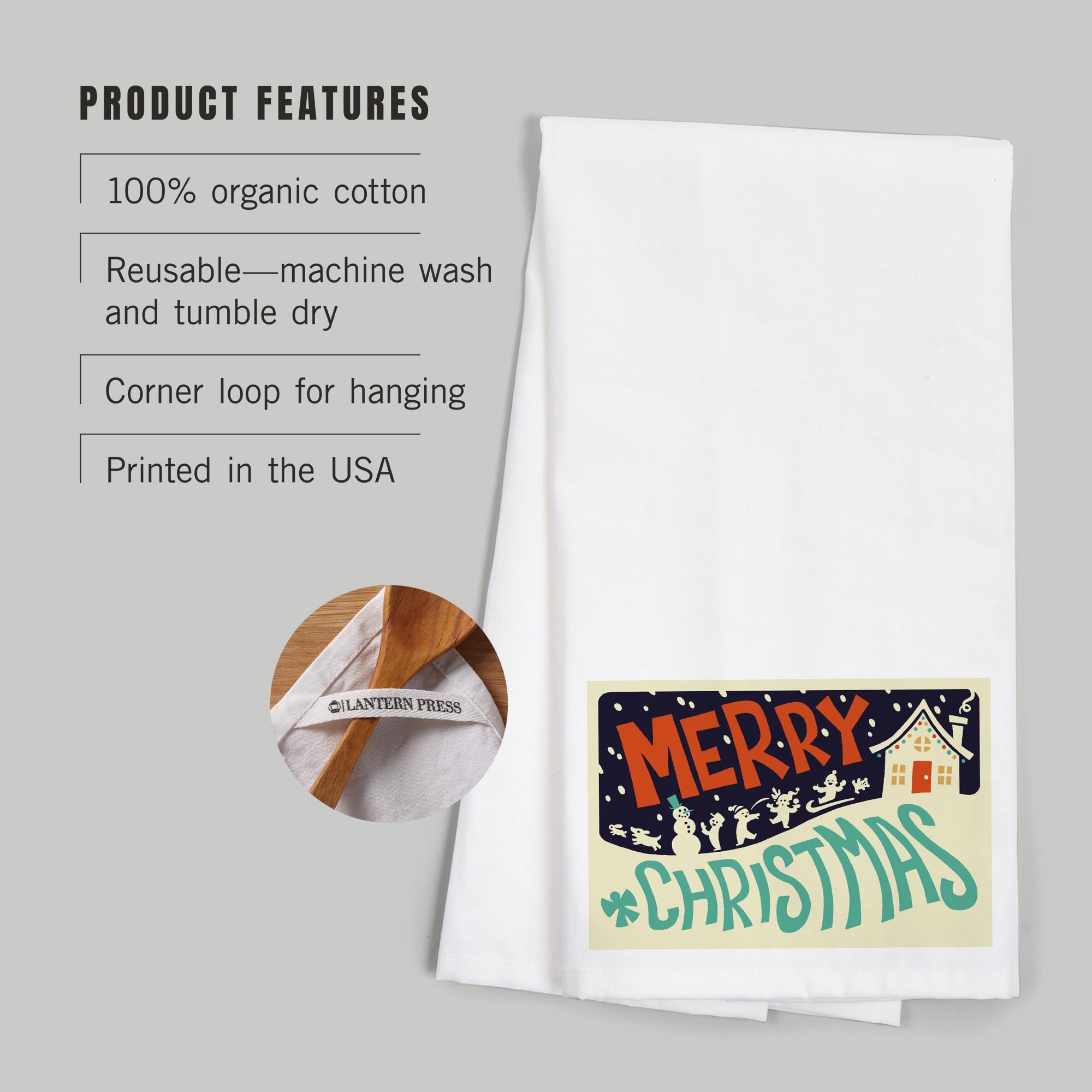 Lantern Press Merry Christmas House Retro Christmas Tea Towel - 100% Cotton Decorative Hand Towel for Kitchen, Holiday Home Decor & Gift (Perfect for Christmas Decorations, Hostess Gifts & Cozy Farmhouse Style)