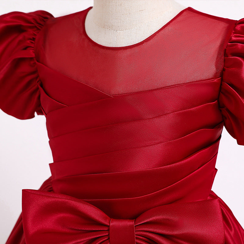 First Communion Dresses for Girls - Elegant Big Bow Puffy Sleeve Princess Formal Gown | Perfect for Church Ceremonies, Baptisms & Special Occasions
