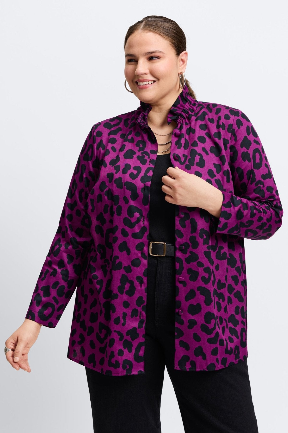 Carolina Plus Cheetah Print Long Sleeve Shirt Jacket for Women - Stylish Fall & Winter Layering Piece for Casual Outings and Date Nights