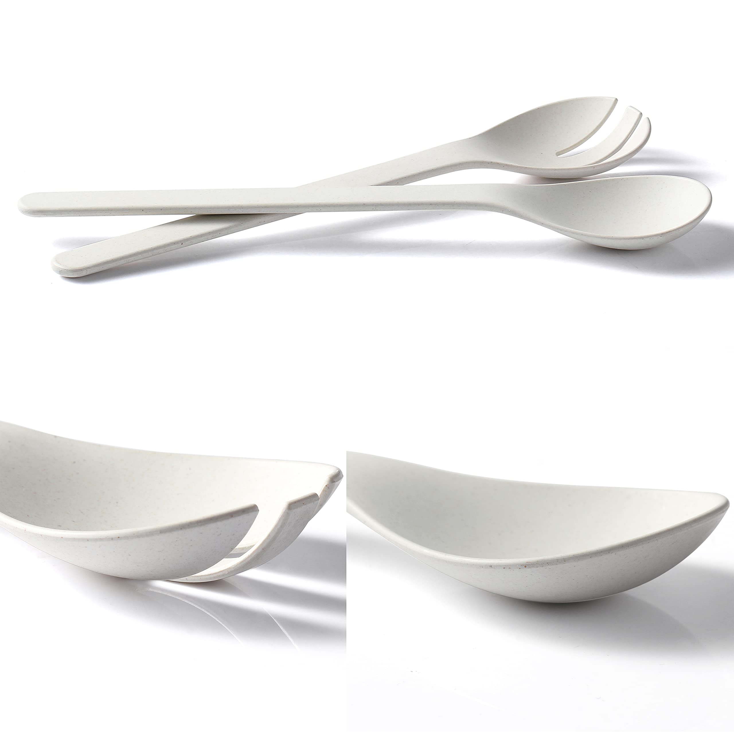 LEKOCH Eco-Friendly Plant-Based Salad Servers Set - Reusable Salad Fork & Spoon, Microwave & Dishwasher Safe - Perfect for Christmas, Kitchen, Home, RV & Camping (White) - Ideal for Picnics, Parties & Outdoor Dining