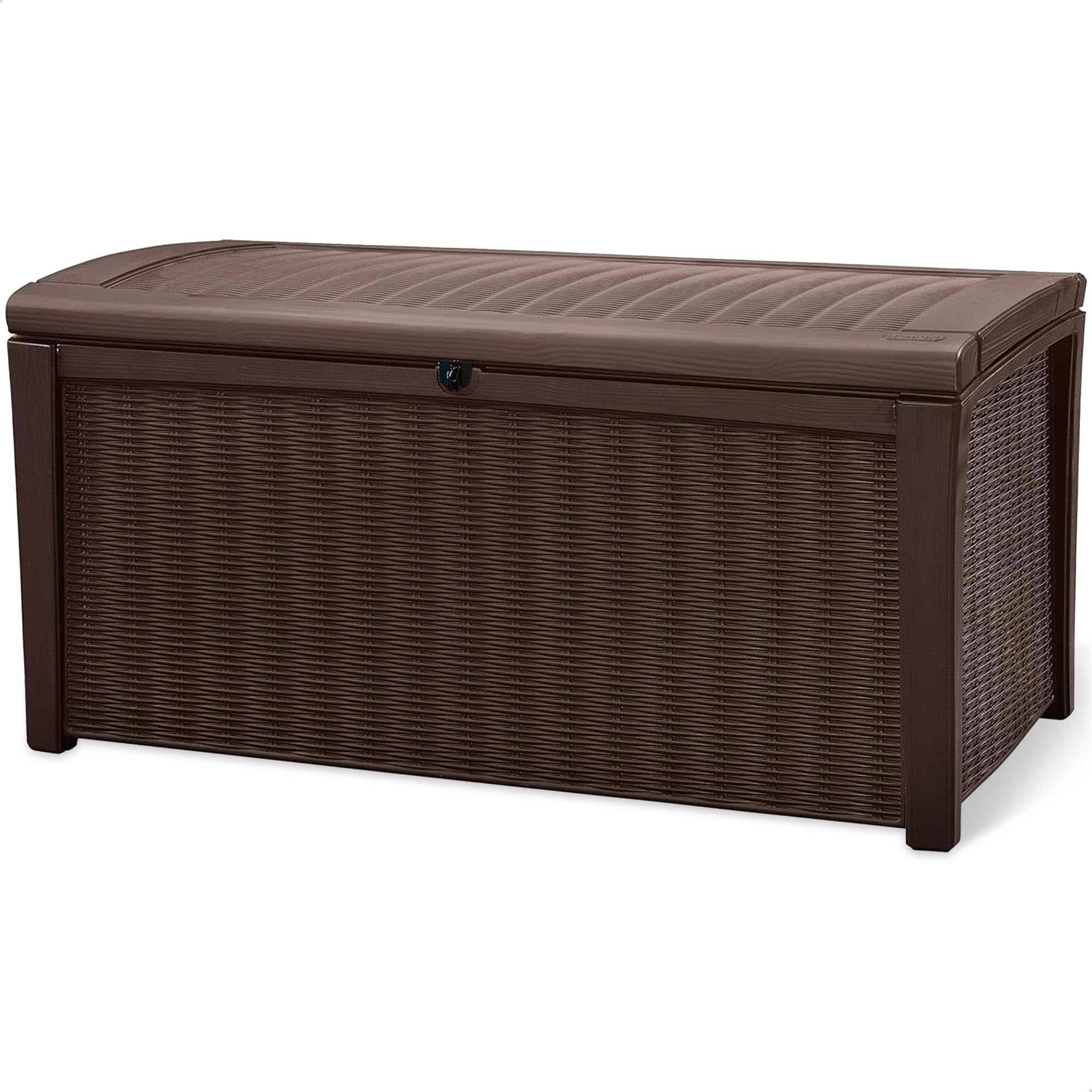 Keter 110 Gallon Outdoor Storage Deck Box - Waterproof Patio Bin for Garden, Pool & Backyard Organization (Borneo Brown) - Perfect for Storing Cushions, Toys & Gardening Tools