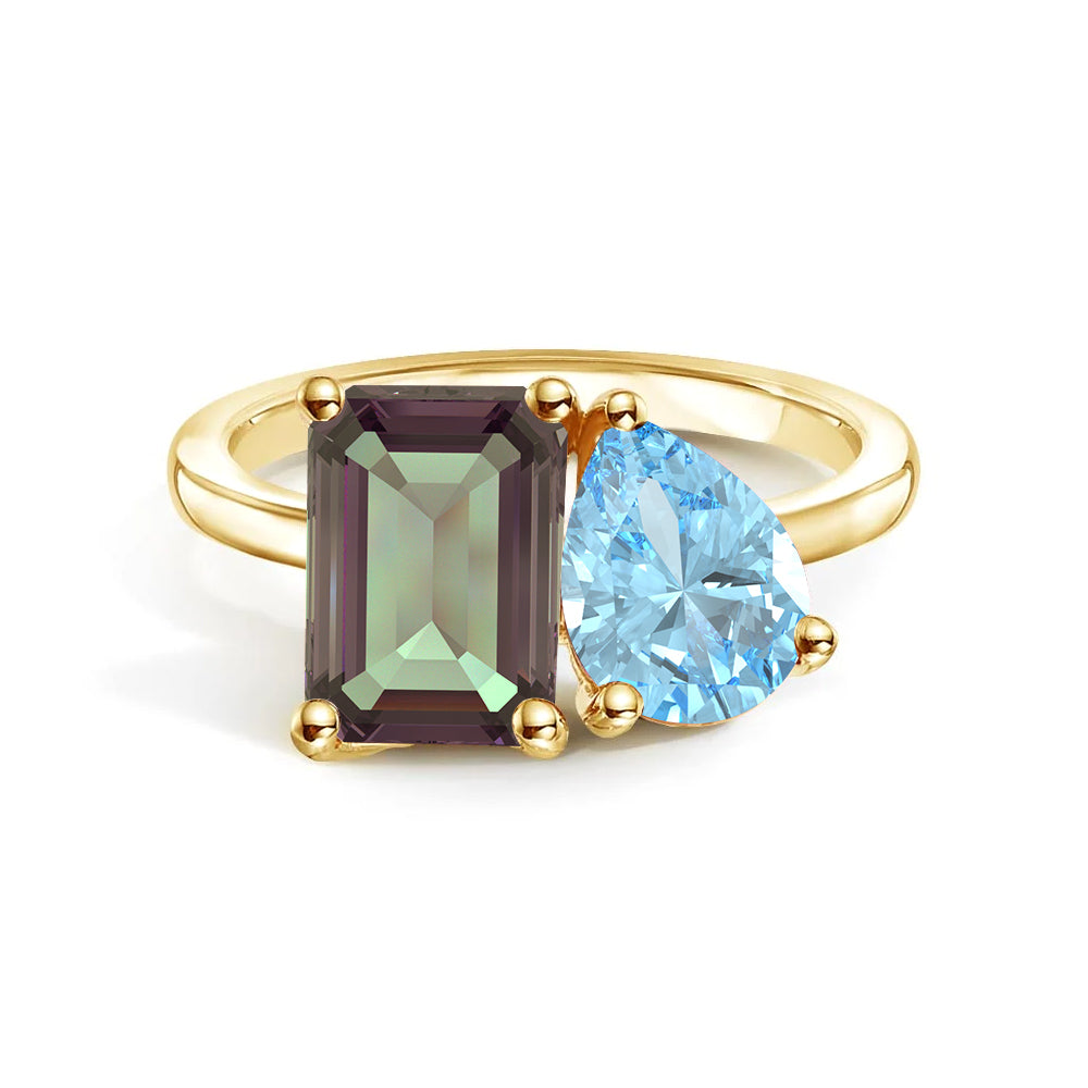 Personalized Alexandrite Toi et Moi Anniversary Ring - Custom Birthstone Jewelry for Couples, Engagements & Romantic Gifts