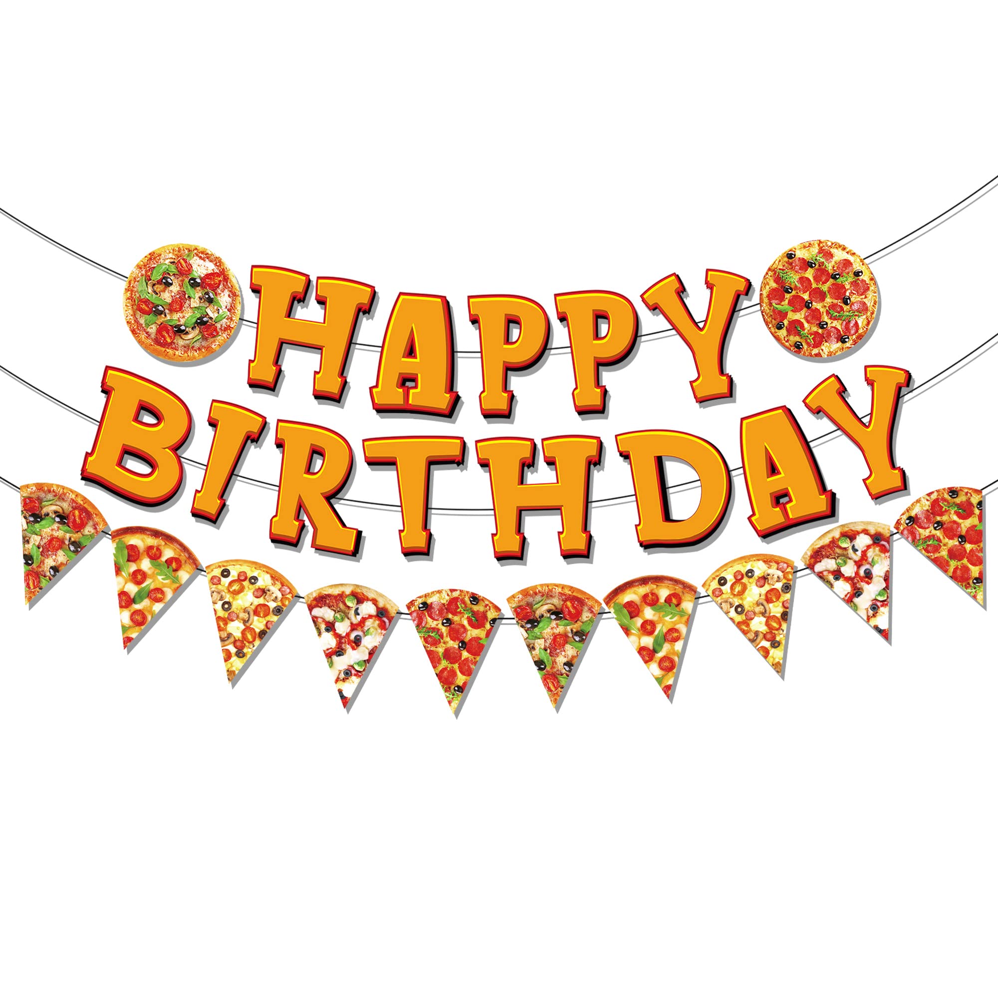 CC HOME Pizza Happy Birthday Banner - Pizza Party Decorations with Letters for Boys, Girls & Kids - Perfect for Home, Classroom, Baby Showers & 1st Birthday Parties | Fun Pizza-Themed Celebration Supplies for Birthdays & Special Events