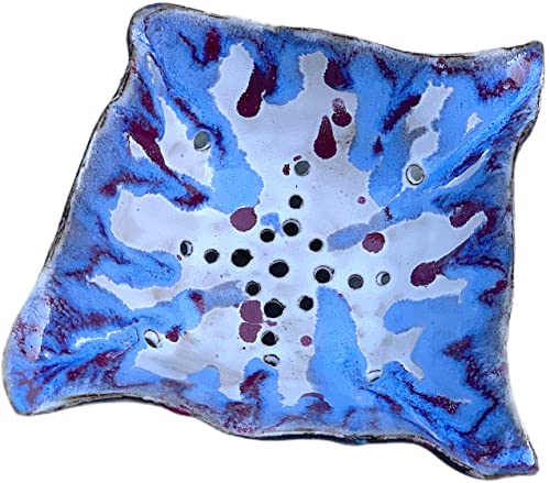 Handmade Square Blue White Purple Black Clay Berry Bowl - Ceramic Small Colander for Washing Fruits & Vegetables - Perfect Kitchen Gift for Home, Parties & Healthy Eating