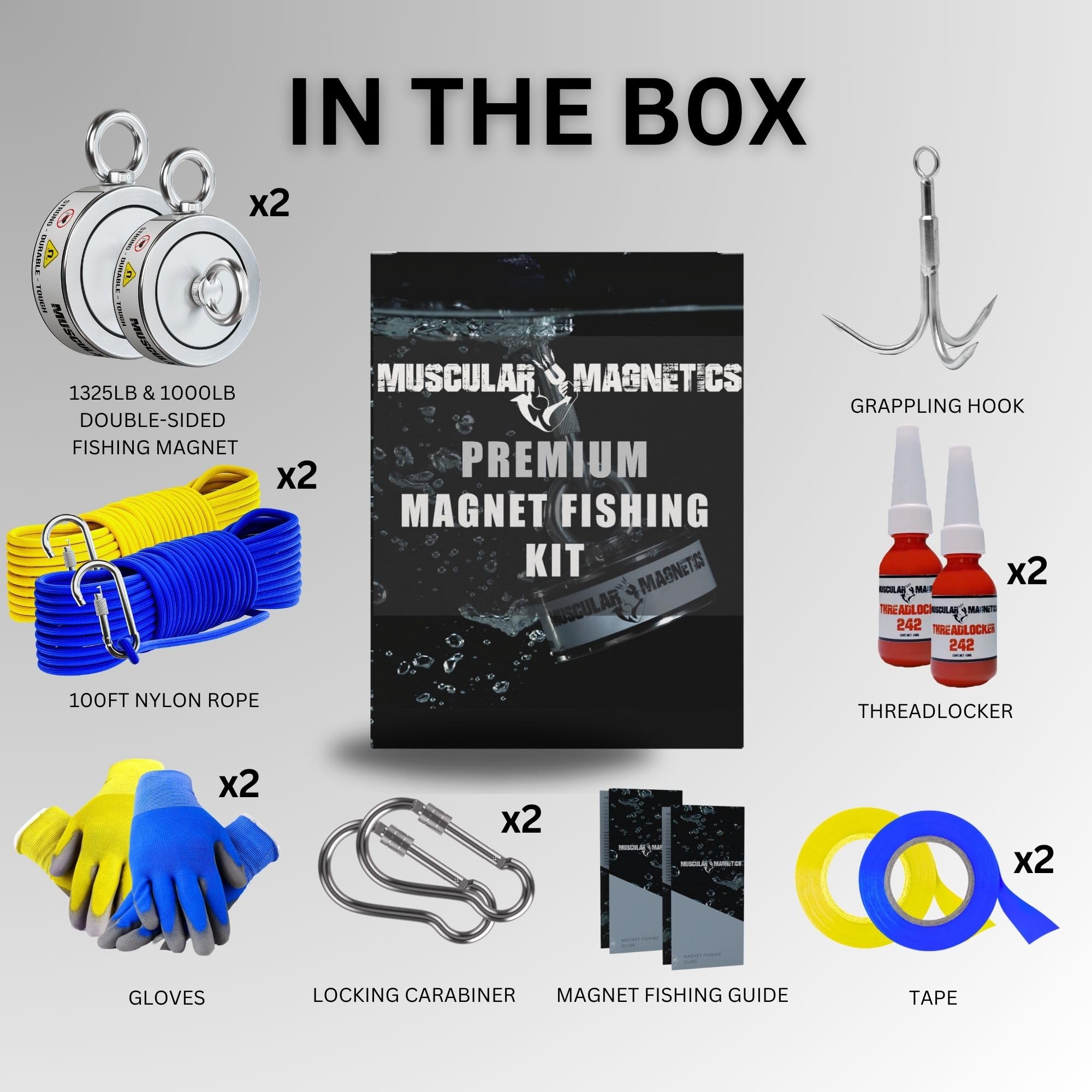 1325 lb & 1000 lb Neodymium Magnet Fishing Kits - Complete All-in-One Magnetic Fishing Bundle for Salvage & Treasure Hunting in Rivers, Lakes & Oceans | Perfect for Underwater Metal Detection, Scrap Recovery & Adventure Exploration