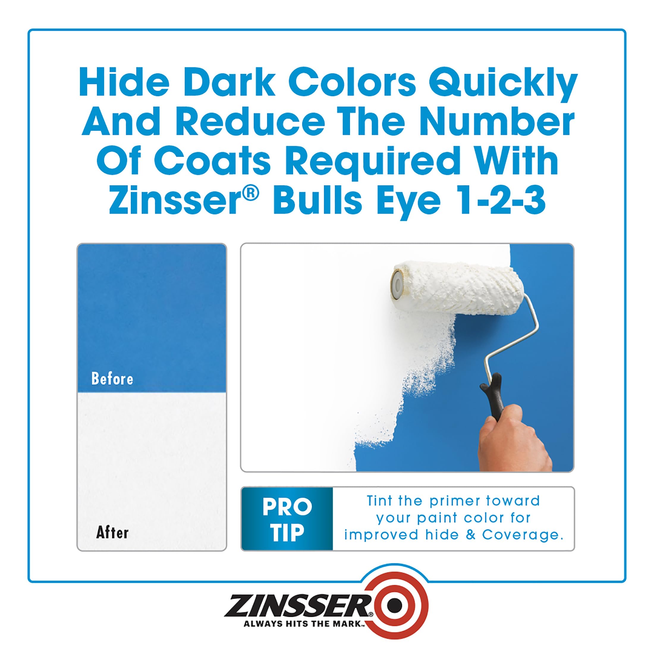 Rust-Oleum ZINSSER 1 qt 02004 White Bulls Eye 1-2-3 Water-Based Stain Blocking Primer & Sealer – Perfect for Walls, Ceilings, Wood & Metal Surfaces – Ideal for Home Renovation & DIY Projects