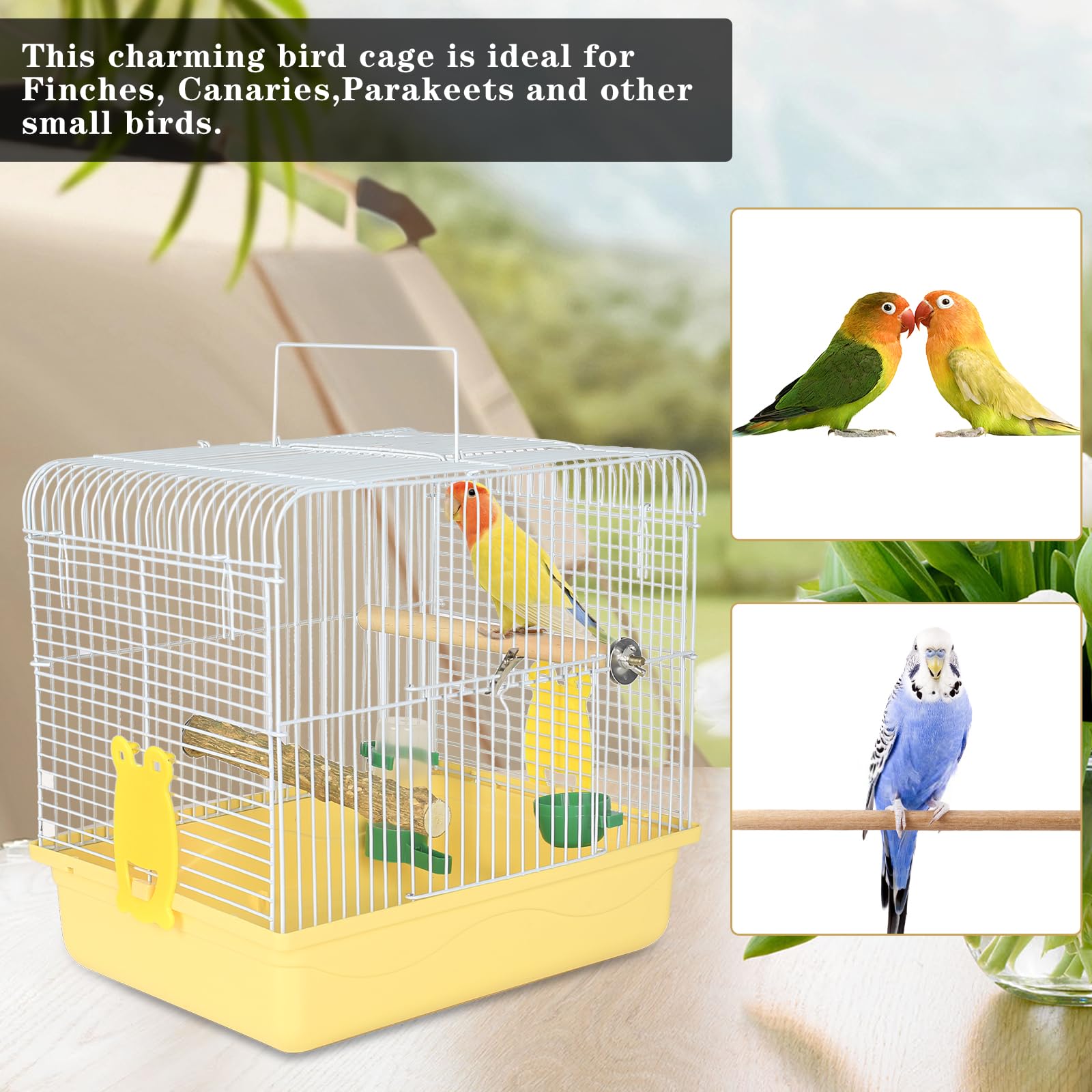 Lightweight Small Bird Cage for Parakeets, Cockatiels & Budgies - Portable Travel Carrier & Outdoor Hanging Birdcage with Stand Accessories (Yellow) - Perfect for Home, Travel & Outdoor Adventures