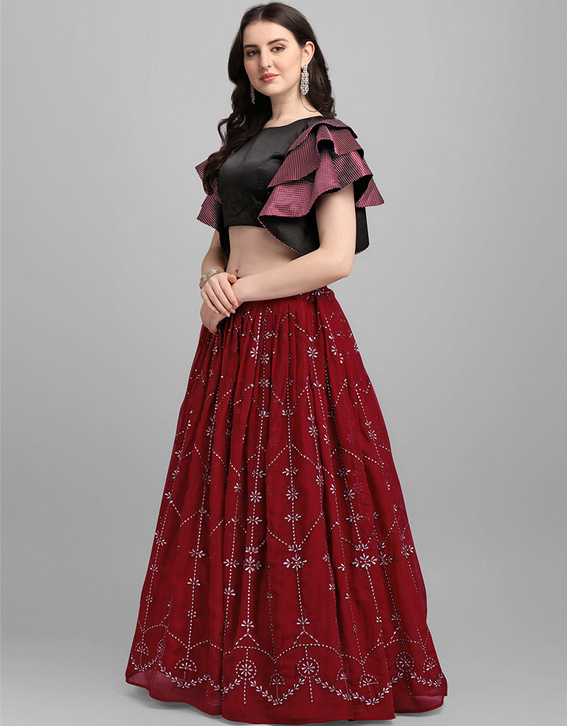 Elegant Black Georgette Lehenga Choli for Women - Traditional Indian Bridal Wear, Wedding & Festive Occasion Outfit