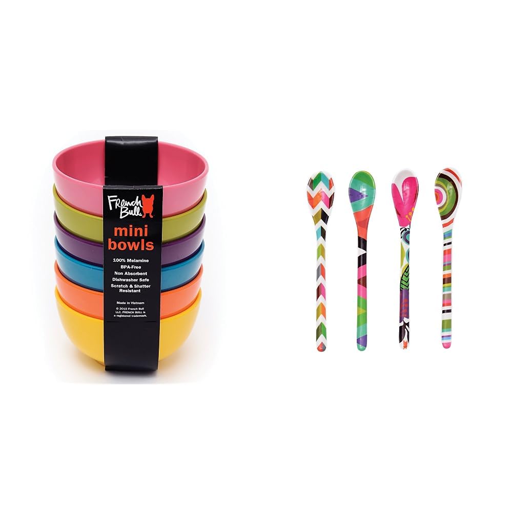 French Bulldog Melamine Mini Bowls Set - 4-Piece Snack Bowls for Side Dishes, Desserts, Dipping Sauces & Ice Cream | Durable & Lightweight Melamine Tableware | Perfect for Parties, Picnics & Kids Meals