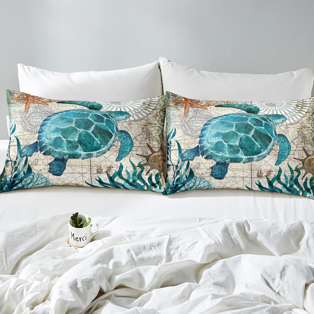 Sea Turtle Bedding Set - Ocean Beach Themed 3-Piece Sheet Set for Kids & Teens | Retro Turtle Print Bed Sheets with Fitted Sheet, Flat Sheet & Pillowcase | Twin Size | Perfect for Beach House, Summer Decor & Coastal Themed Bedrooms