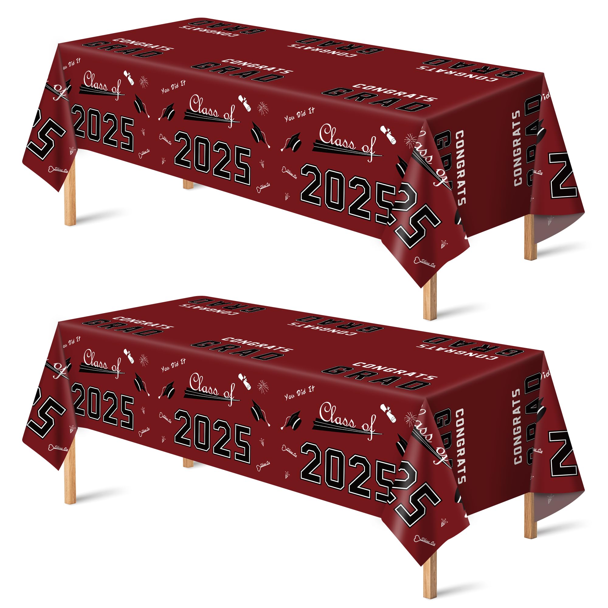 OHOME Class of 2025 Graduation Party Decorations Set - 2 Pack Maroon Disposable Plastic Tablecloths 54