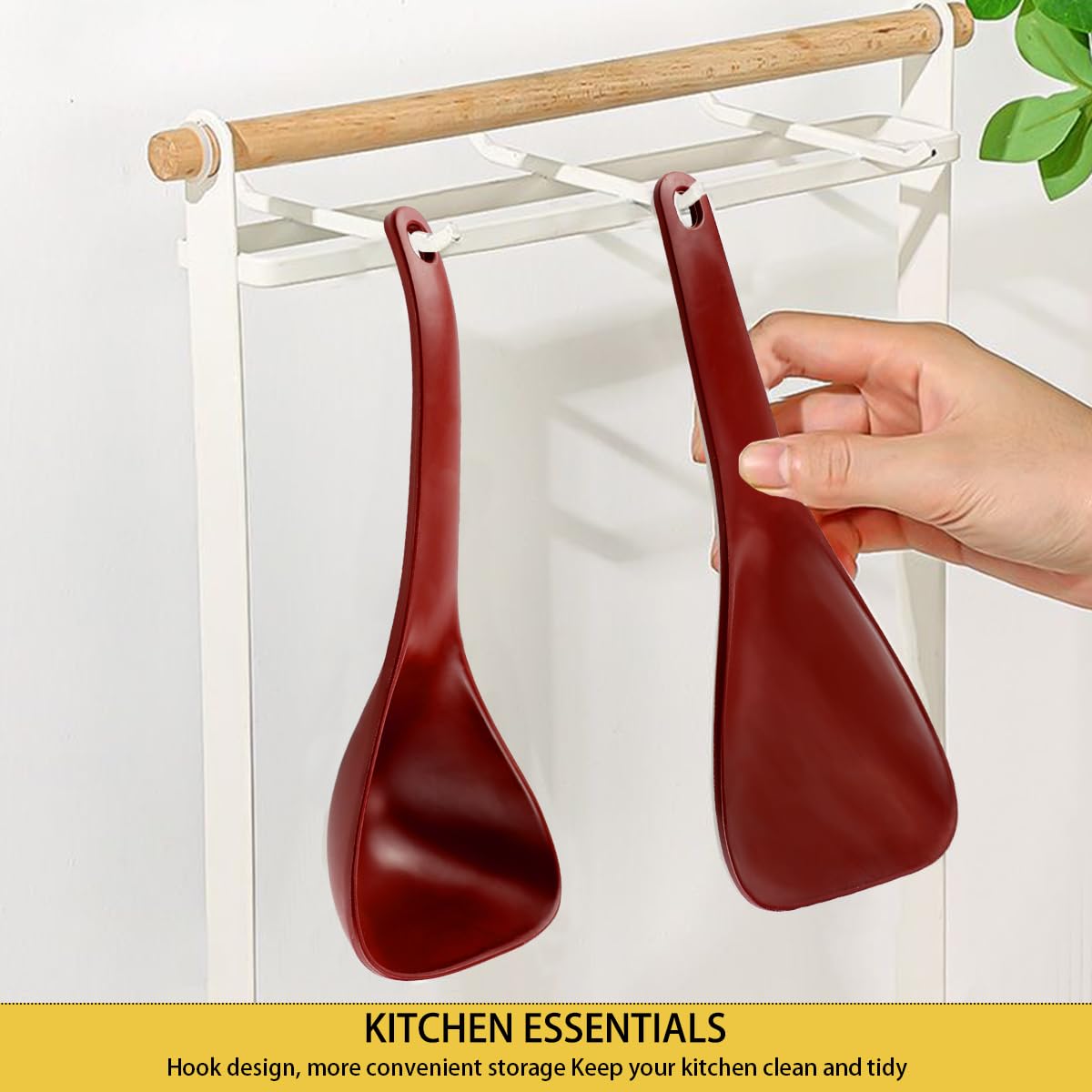 DOERDO 3-Piece Non-Stick Rice Paddle Set - Heat-Resistant Cooking Spoon for Rice, Soup & Potatoes - Perfect for Kitchen, Serving & Meal Prep (Red)